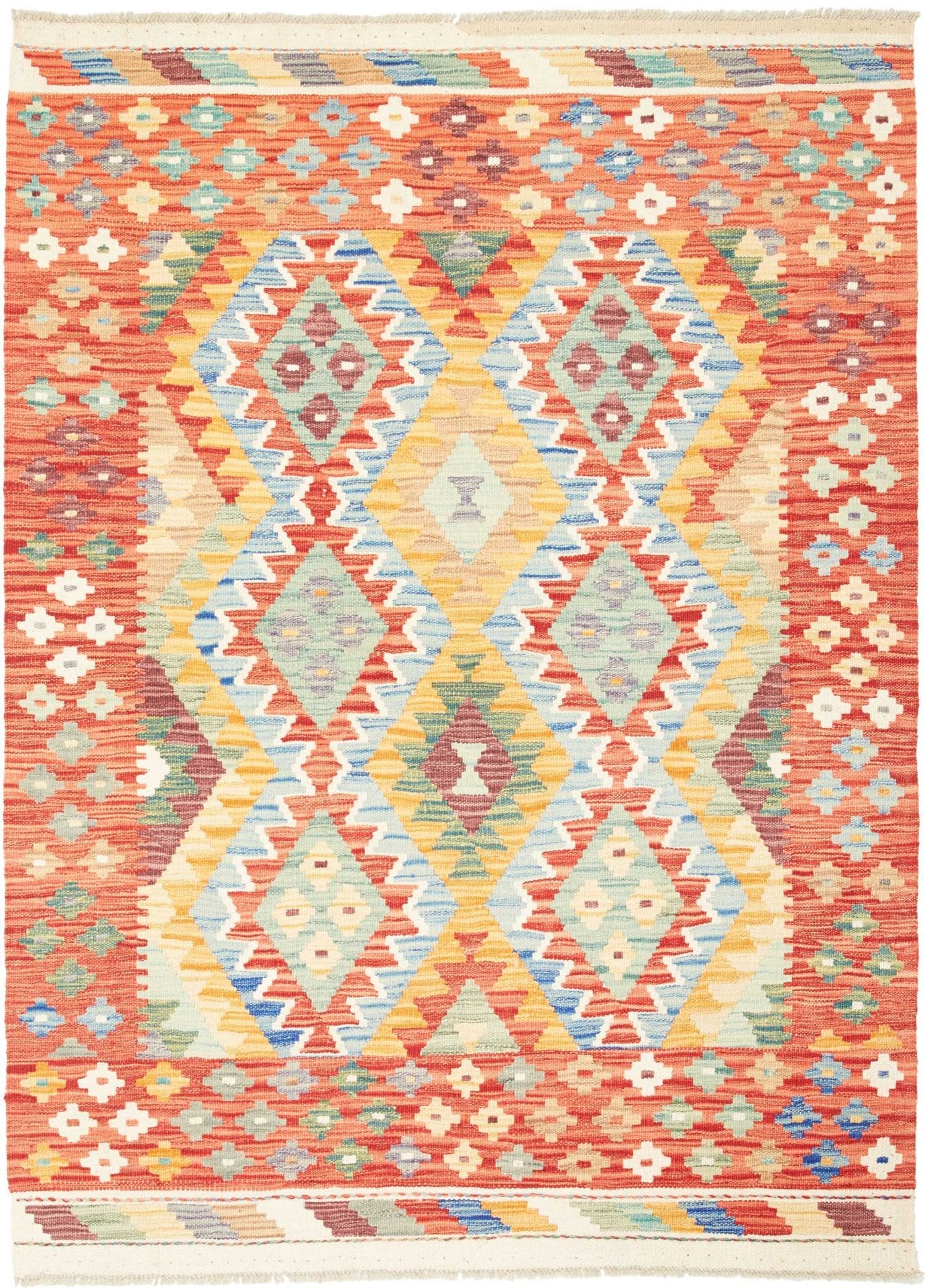 Kelim Teppich 130 x 172 cm aus Schurwolle, handgewebt, rustikal