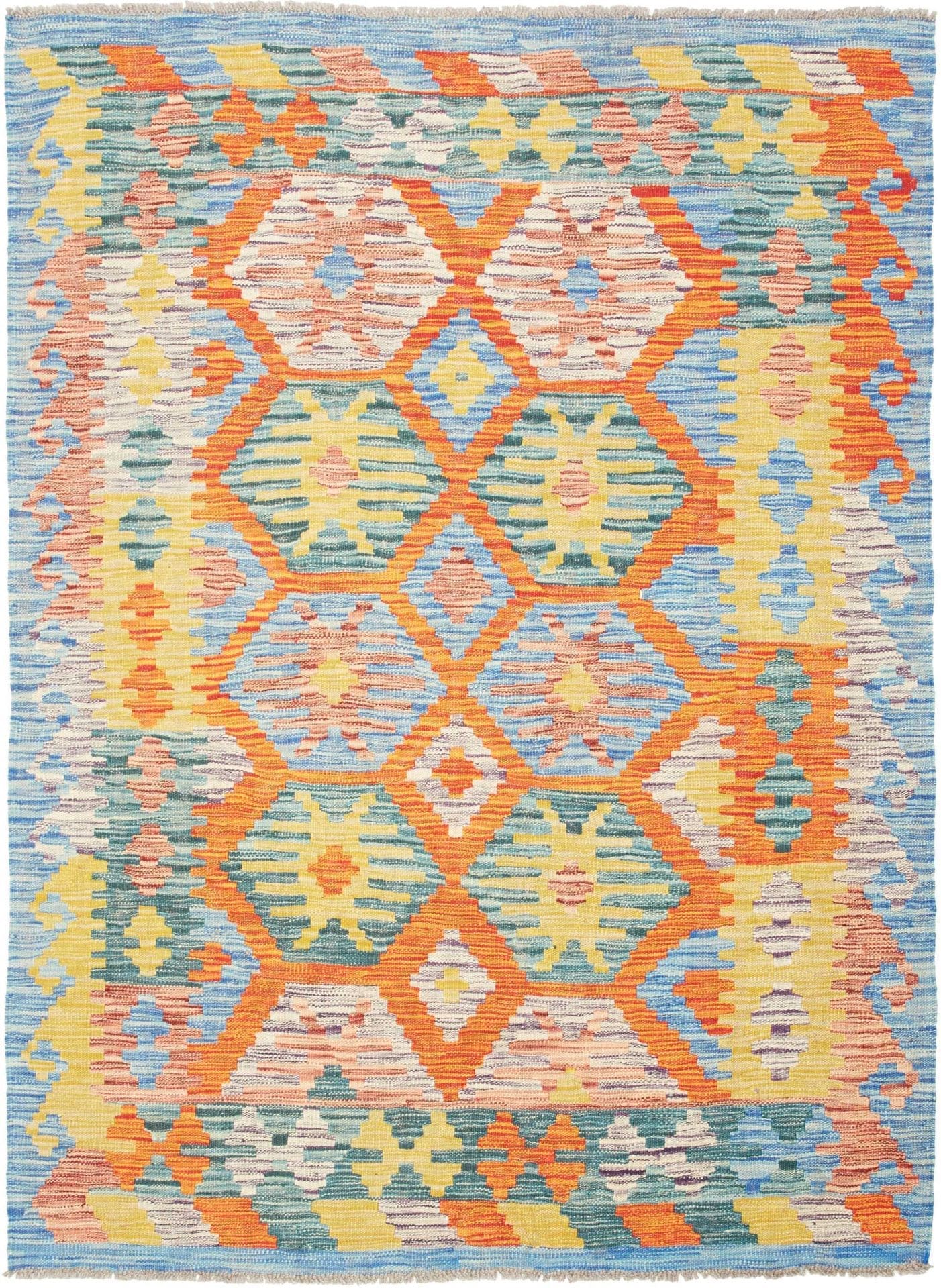 Kelim Teppich 130 x 172cm, handgewebt, rustikales Flair, Wolle