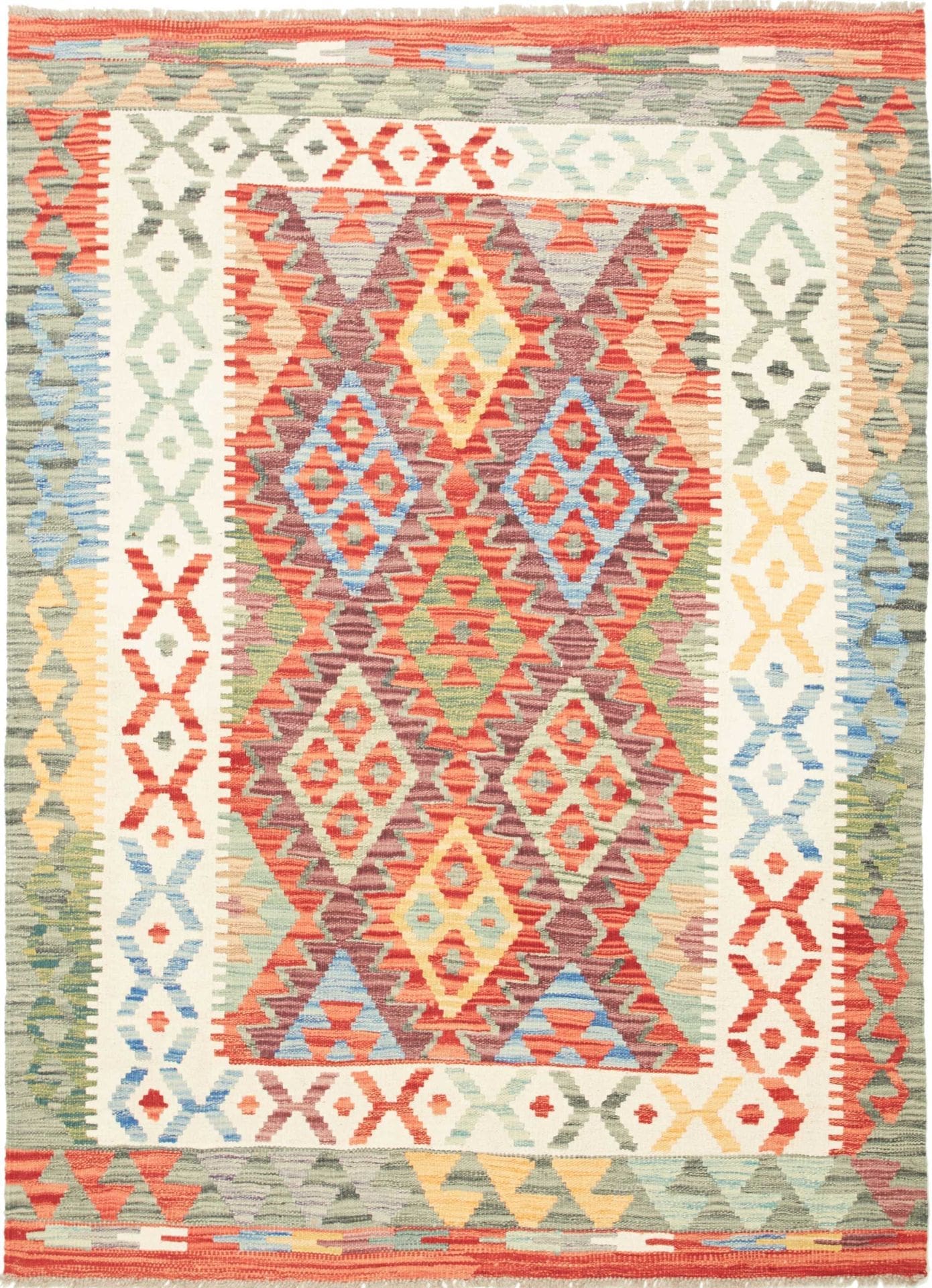 Kelim Teppich 130 x 175cm, handgewebt, rustikales Flair, Wolle