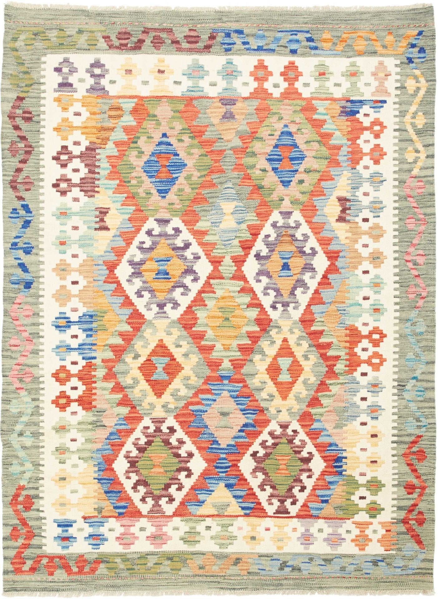 Kelim Teppich 131 x 172 cm aus Schurwolle – handgewebt, rustikal