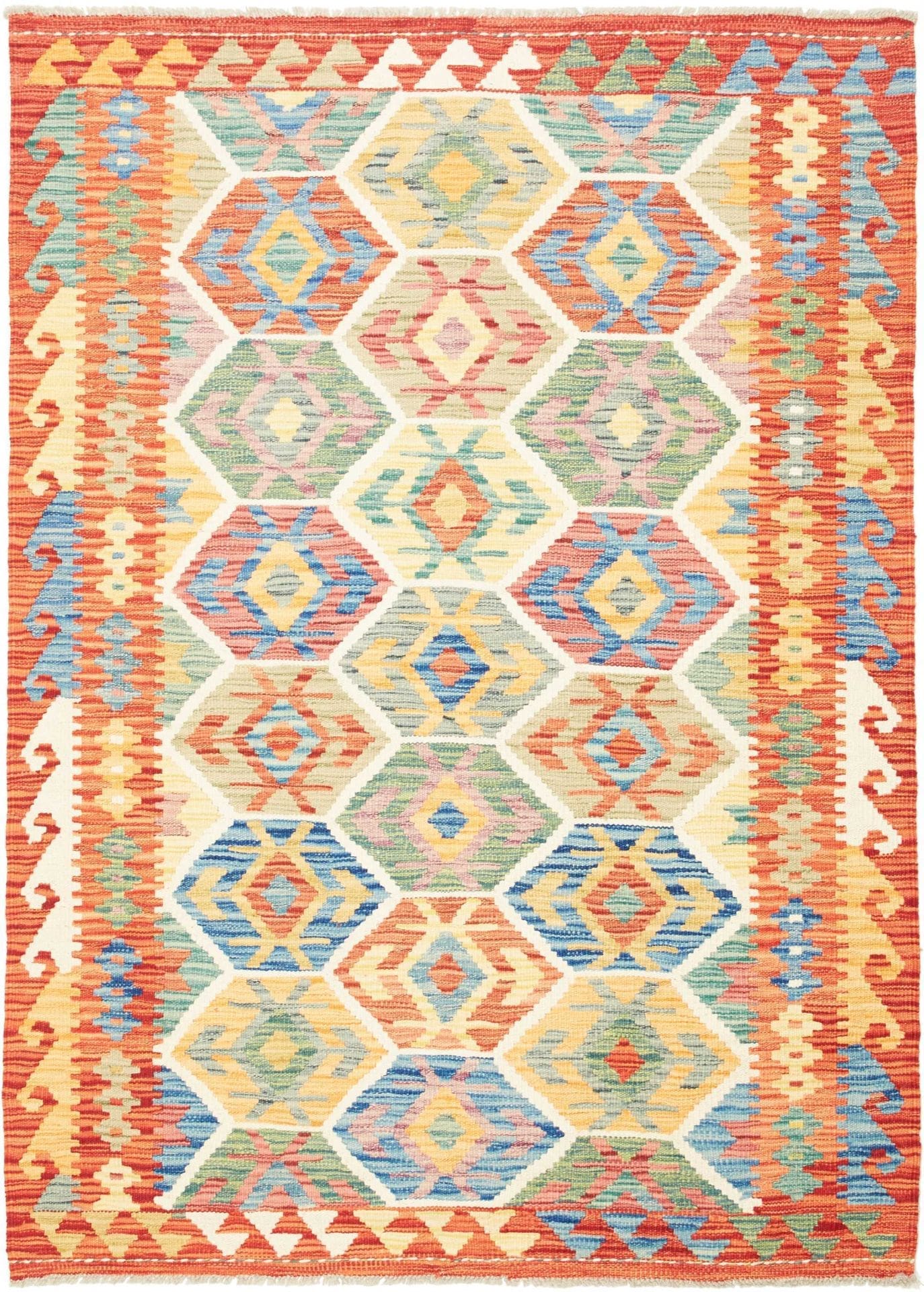 Kelim Teppich 131 x 176 cm aus Schurwolle, handgewebt, rustikal