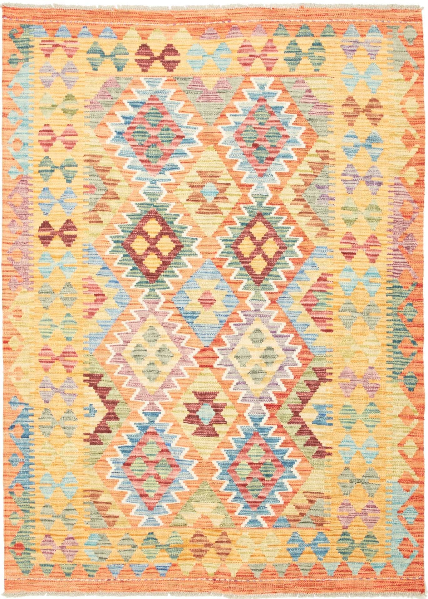 Kelim Teppich 131 x 177 cm aus Schurwolle, handgewebt, rustikal