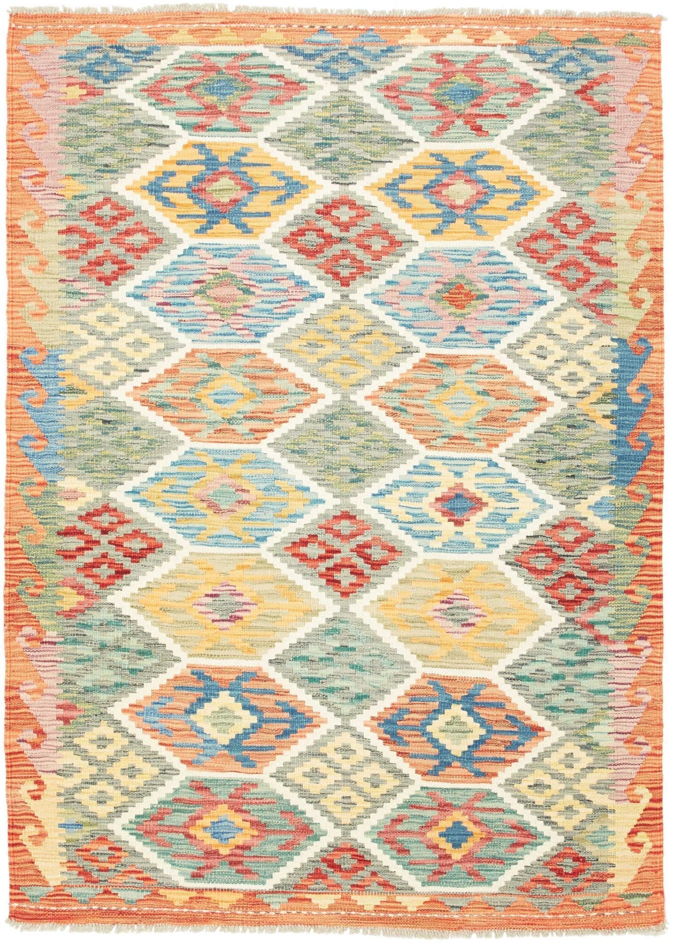 Kelim Teppich 131 x 177cm, handgewebt, rustikales Flair, Wolle