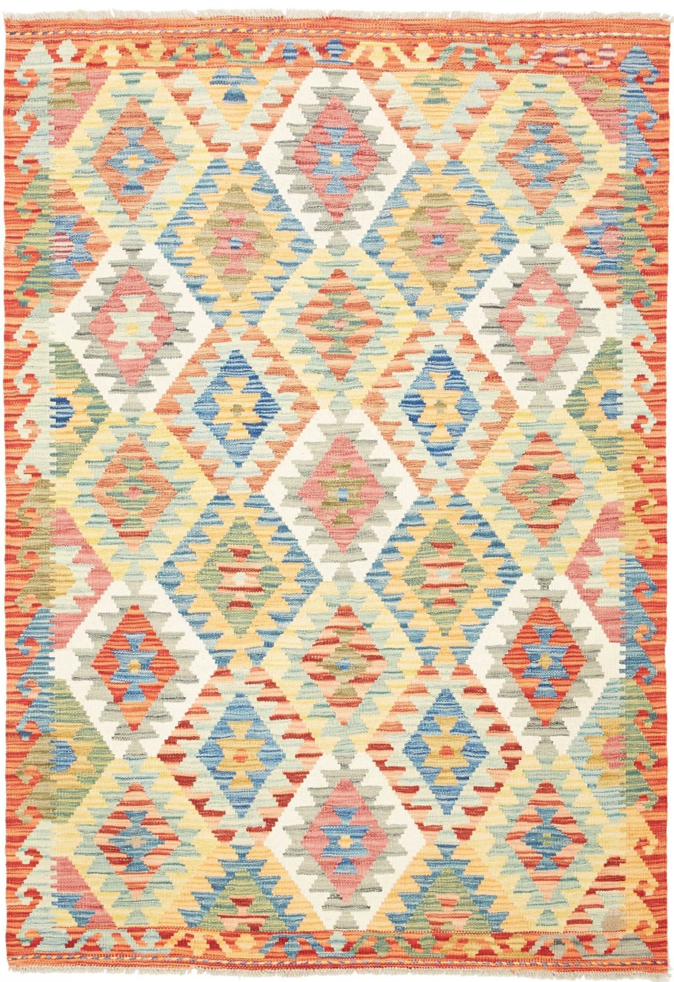 Kelim Teppich 131 x 186cm aus Schurwolle, handgewebt, rustikal