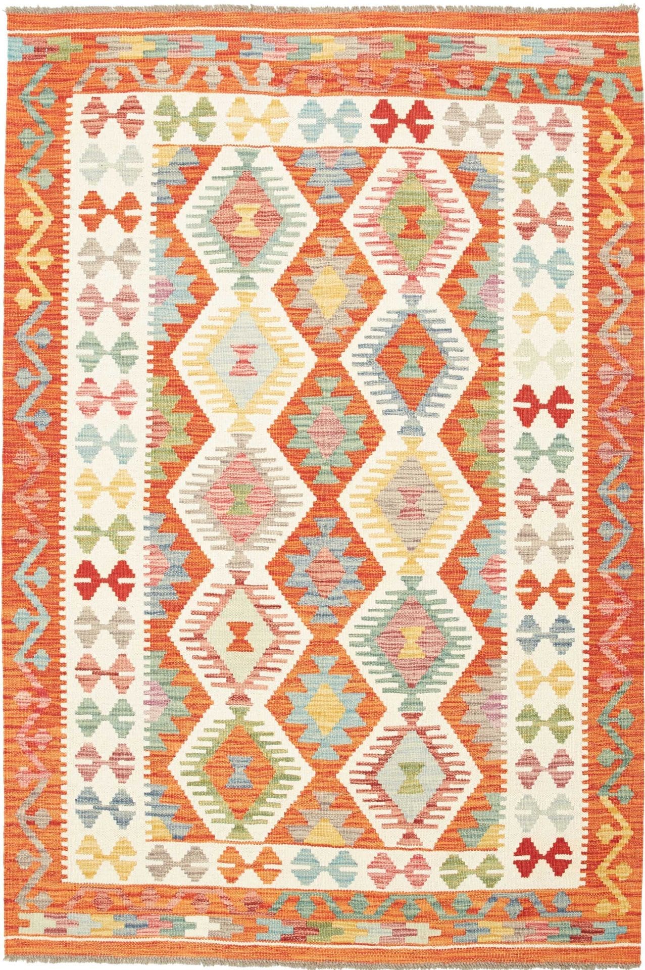 Kelim Teppich 131 x 188 cm, handgewebt, rustikales Design, Wolle