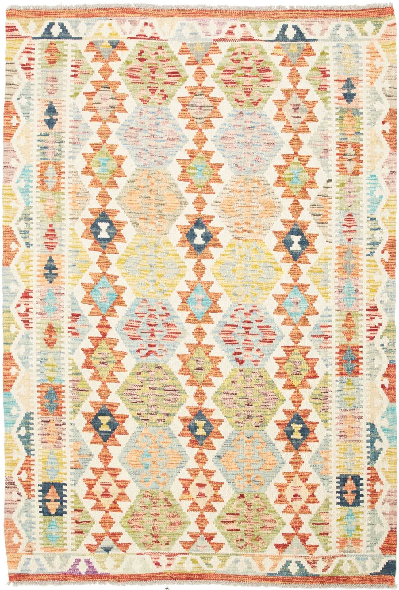 Kelim Teppich 131 x 190cm, rustikal, Schurwolle, handgewebt