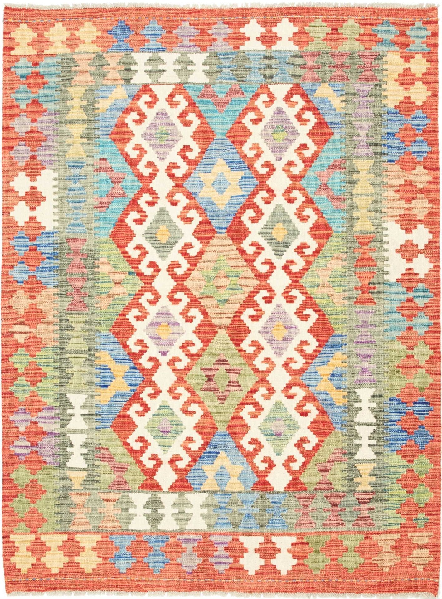 Kelim Teppich 132 x 171 cm, handgewebt, rustikales Flair, Schurwolle