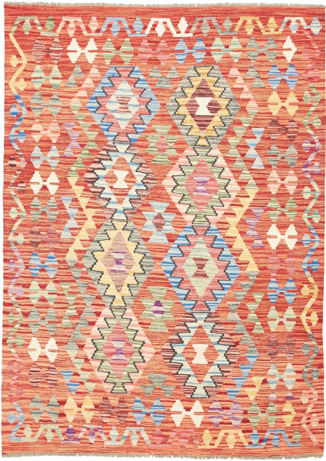 Kelim Teppich 132 x 172 cm, Schurwolle, handgewebt, rustikal