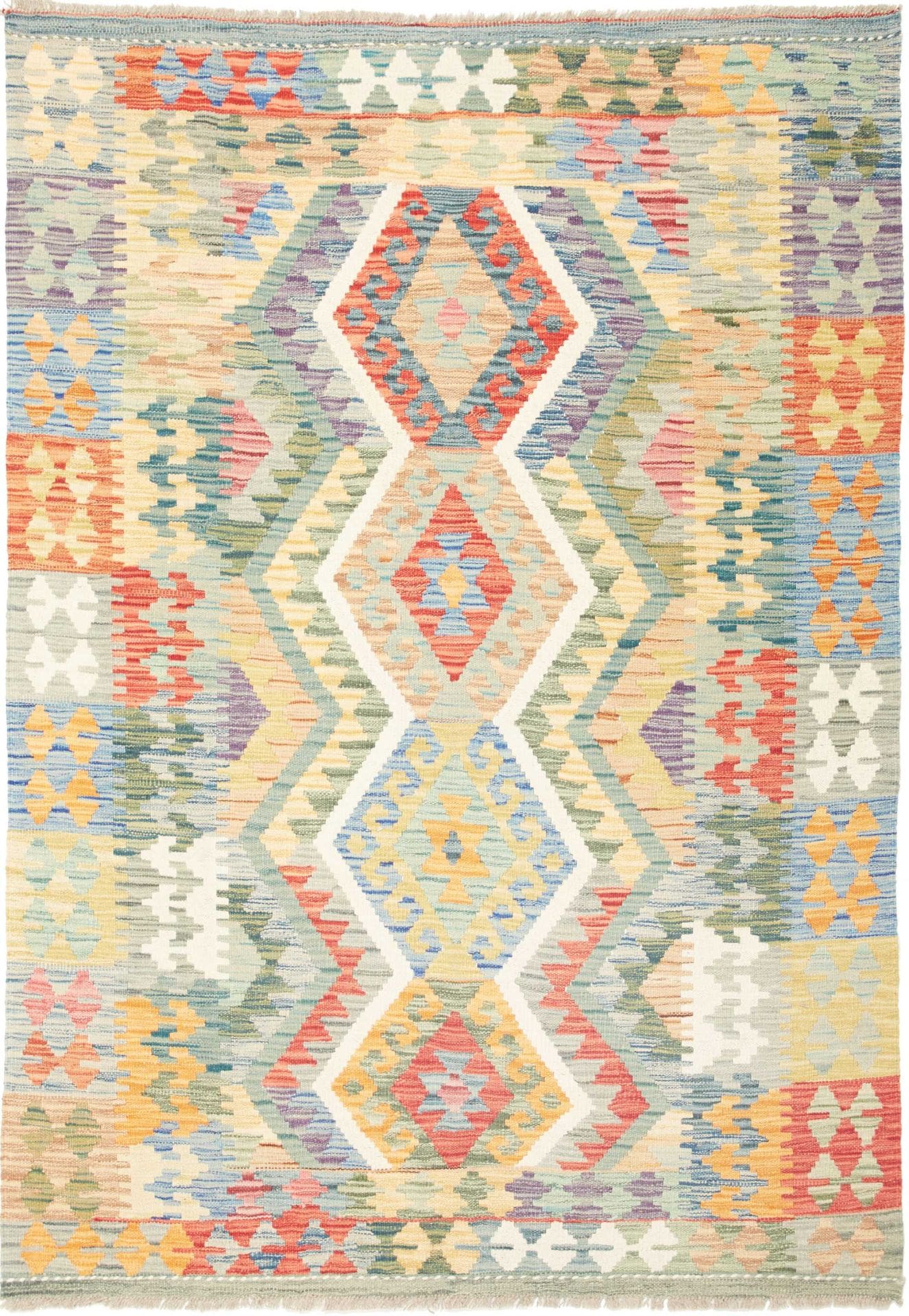 Kelim Teppich 132 x 182cm, handgewebt, rustikales Flair, Wolle