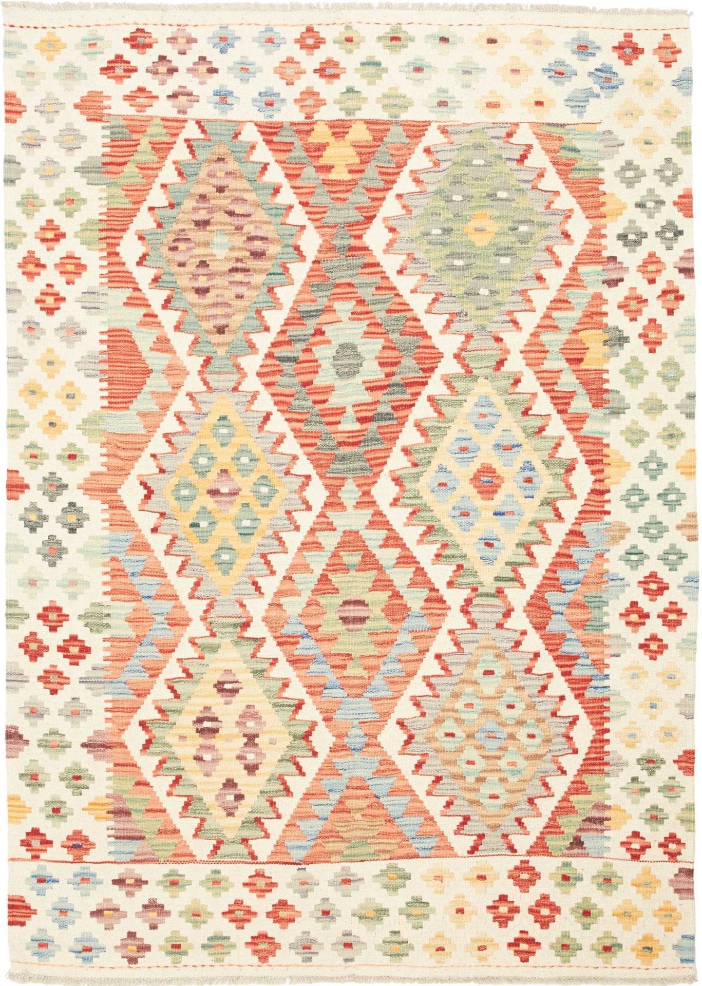 Kelim Teppich 132 x 186cm aus Schurwolle, handgewebt, rustikal