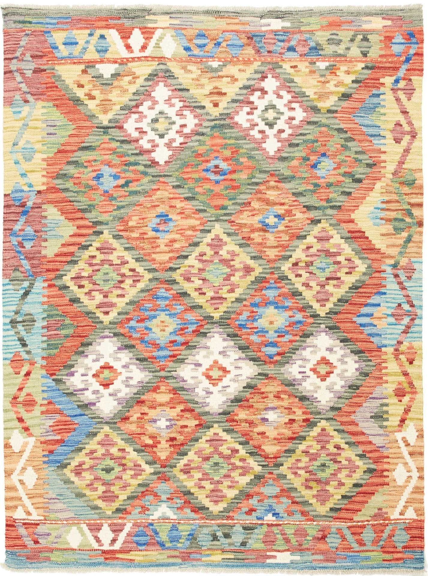 Kelim Teppich 133 x 173 cm aus Schurwolle, handgewebt, rustikal