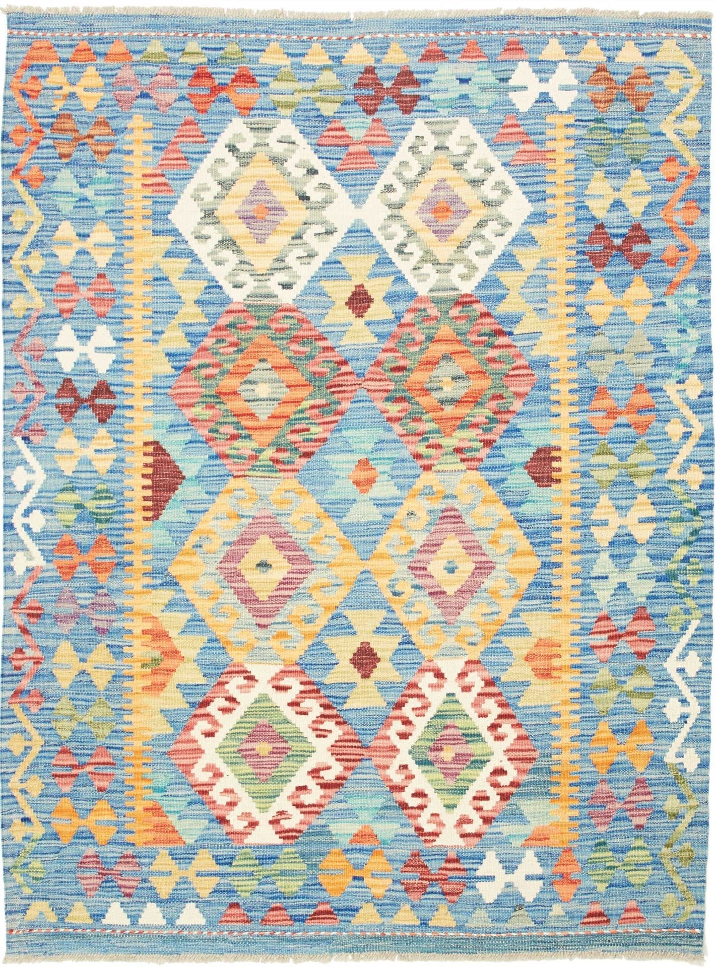 Kelim Teppich 133 x 176cm aus Schurwolle, handgewebt, rustikal