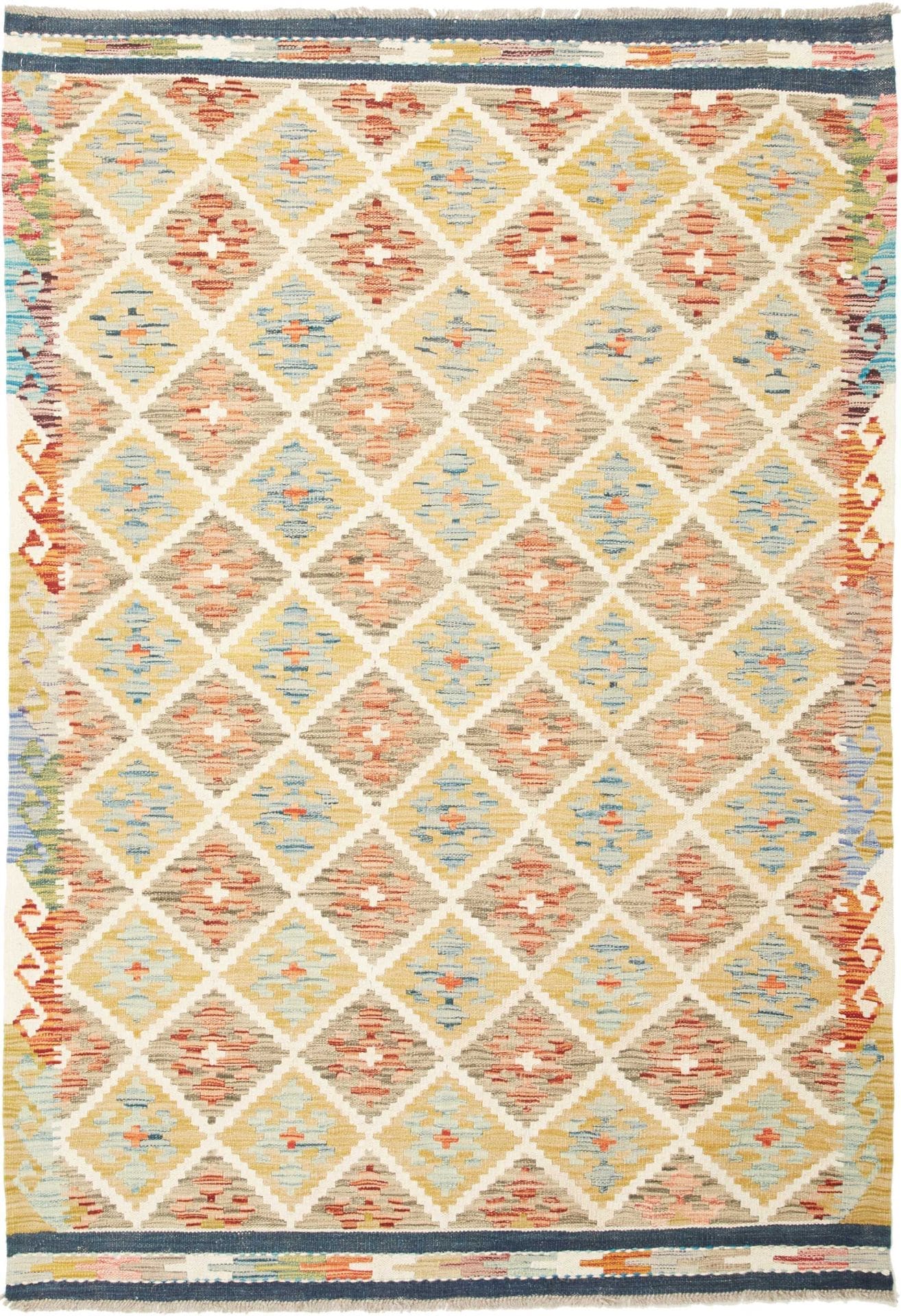 Kelim Teppich 133 x 184 cm aus Schurwolle, handgewebt, rustikal