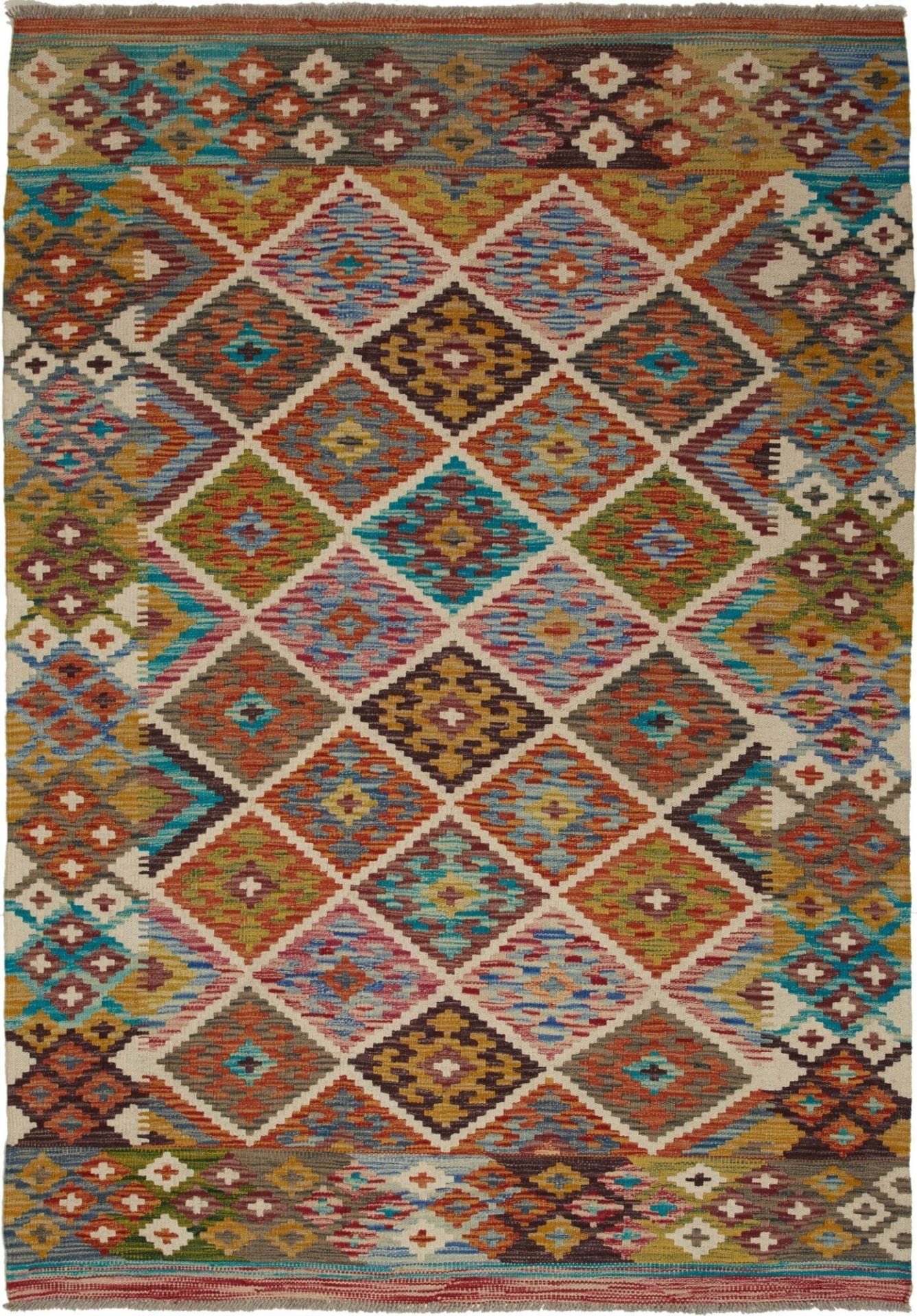 Kelim Teppich 133 x 184 cm, rustikales Design, handgewebt