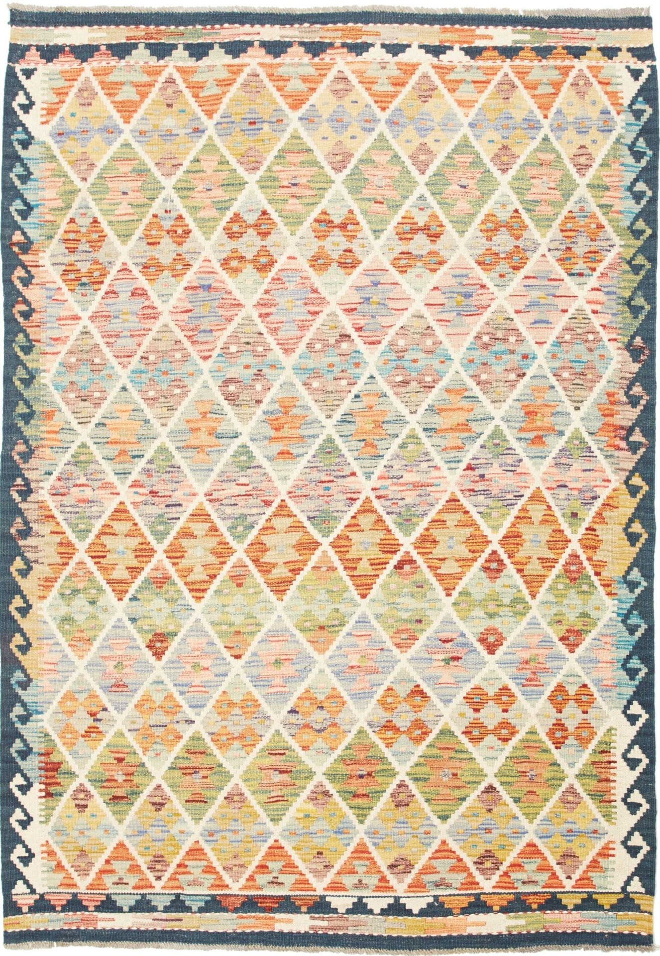 Kelim Teppich 133 x 184cm aus Schurwolle, handgewebt, rustikal