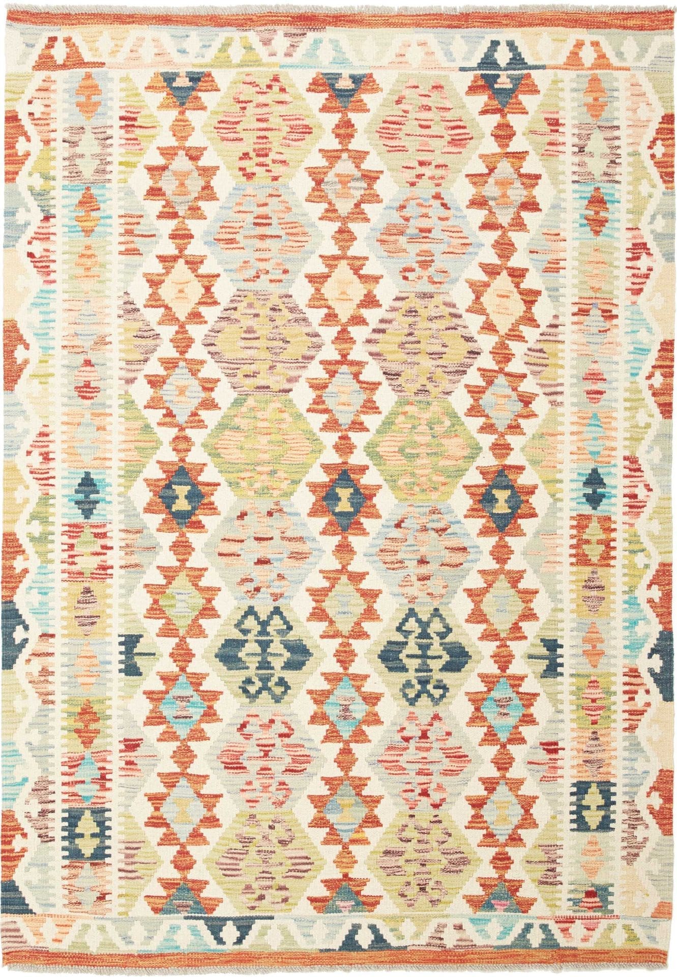 Kelim Teppich 133 x 185 cm aus Schurwolle, handgewebt, rustikal