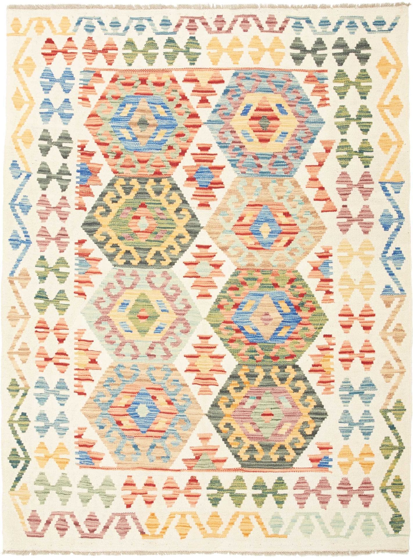 Kelim Teppich 134 x 173 cm, handgewebt, rustikales Flair, Wolle