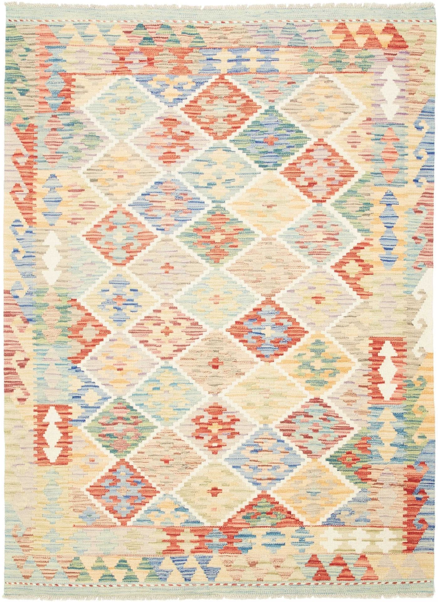 Kelim Teppich 134 x 177cm - Handgewebt, rustikales Flair, Wolle