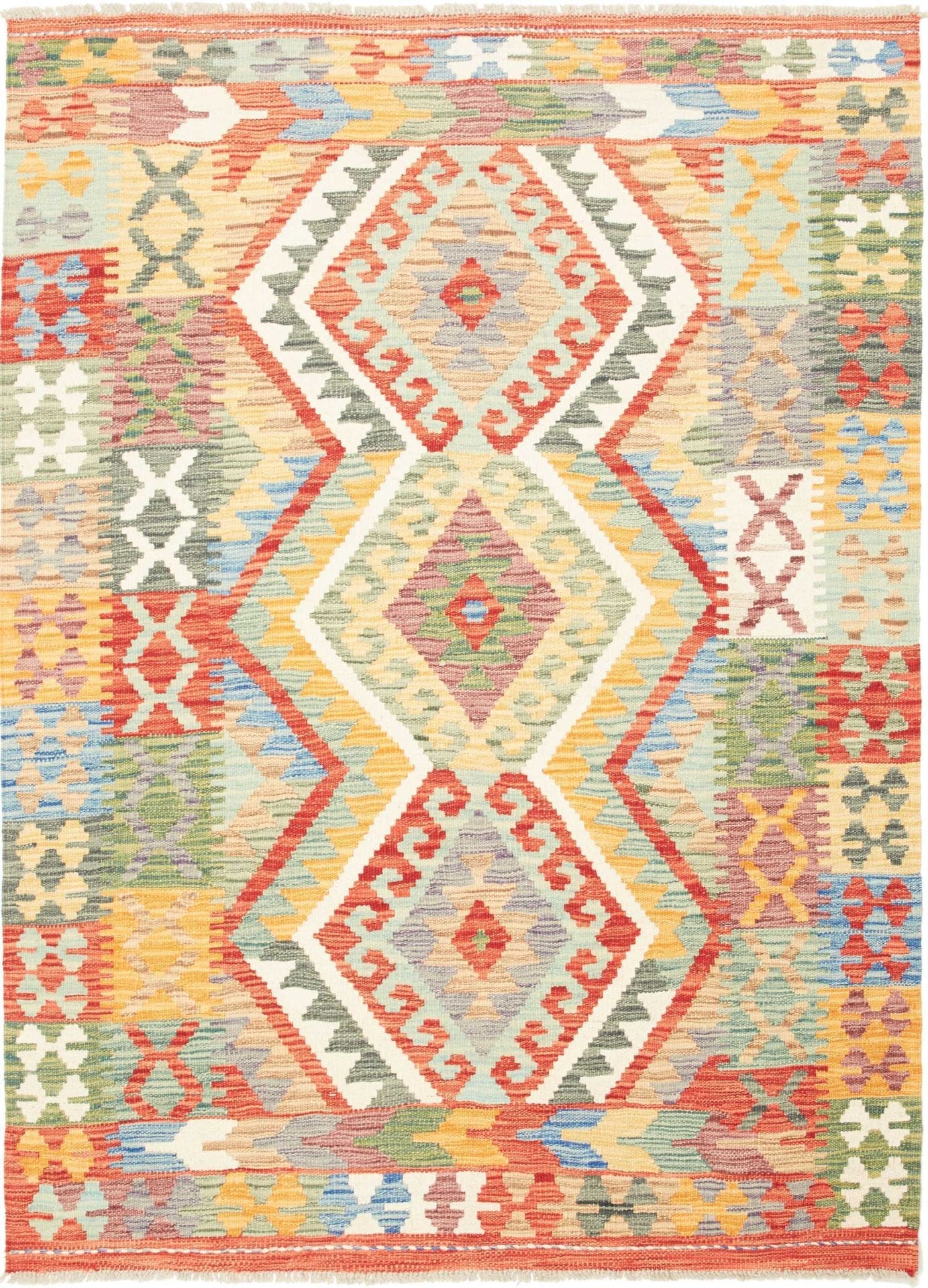 Kelim Teppich 134 x 178cm, Handgewebt, rustikales Flair, Wolle