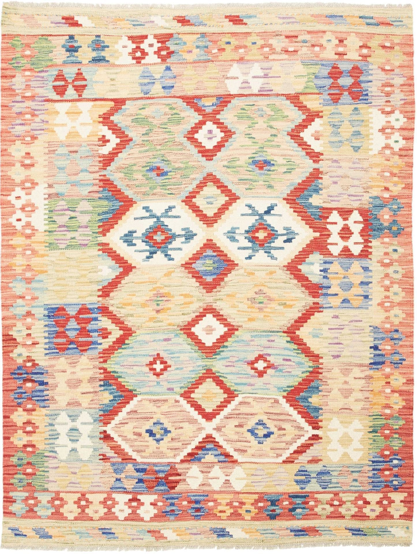 Kelim Teppich 135 x 172cm aus Schurwolle, handgewebt, rustikales Flair