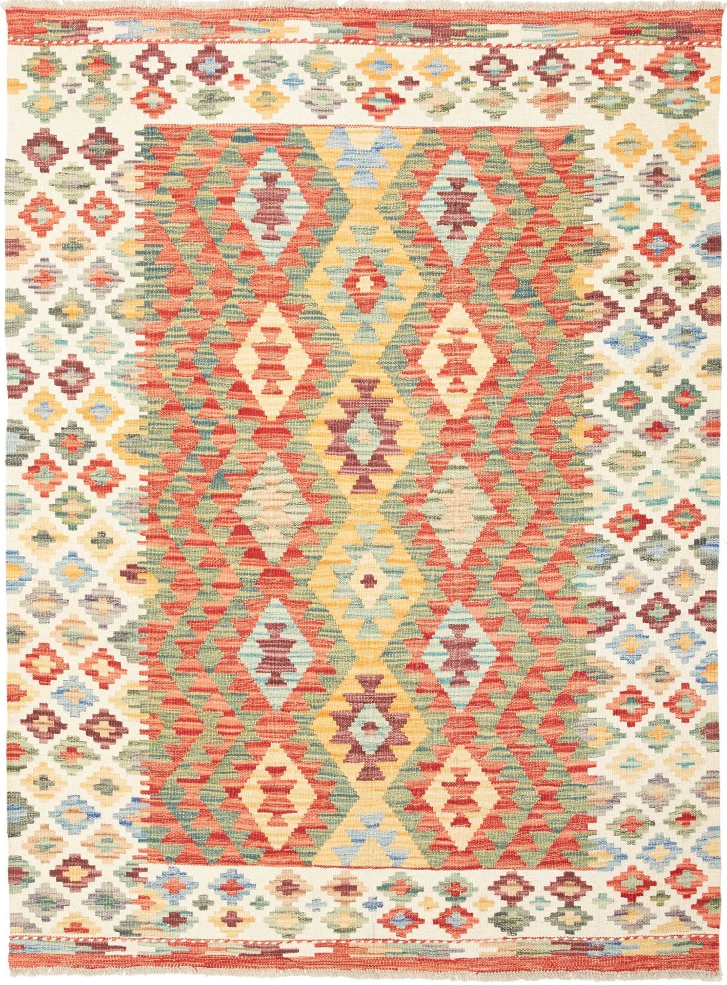 Kelim Teppich 135 x 178cm, handgewebt, rustikales Flair, Wolle