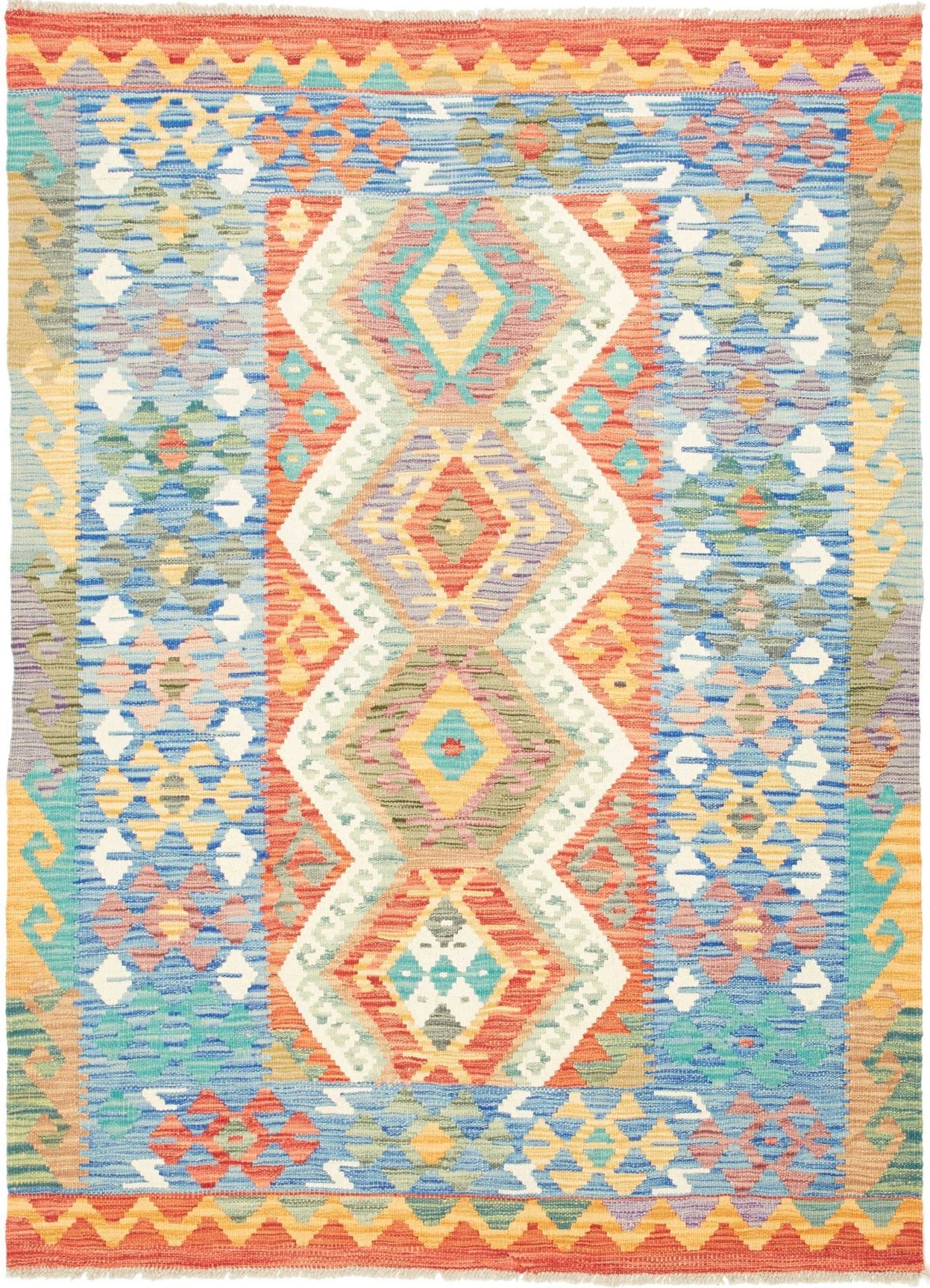 Kelim Teppich 135 x 180cm, rustikal, handgewebt, Schurwolle