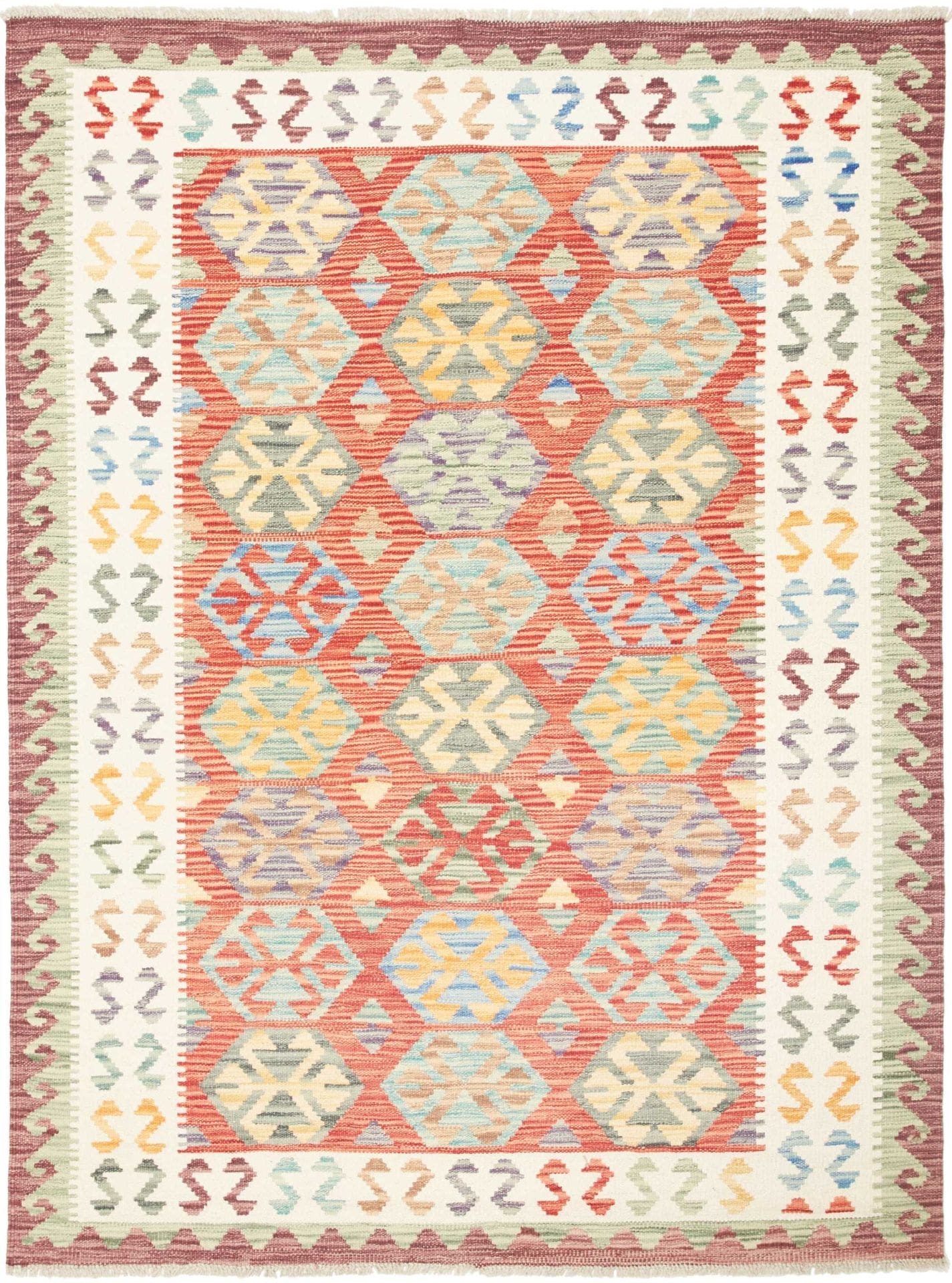 Kelim Teppich 136 x 173 cm, handgewebt, rustikales Design