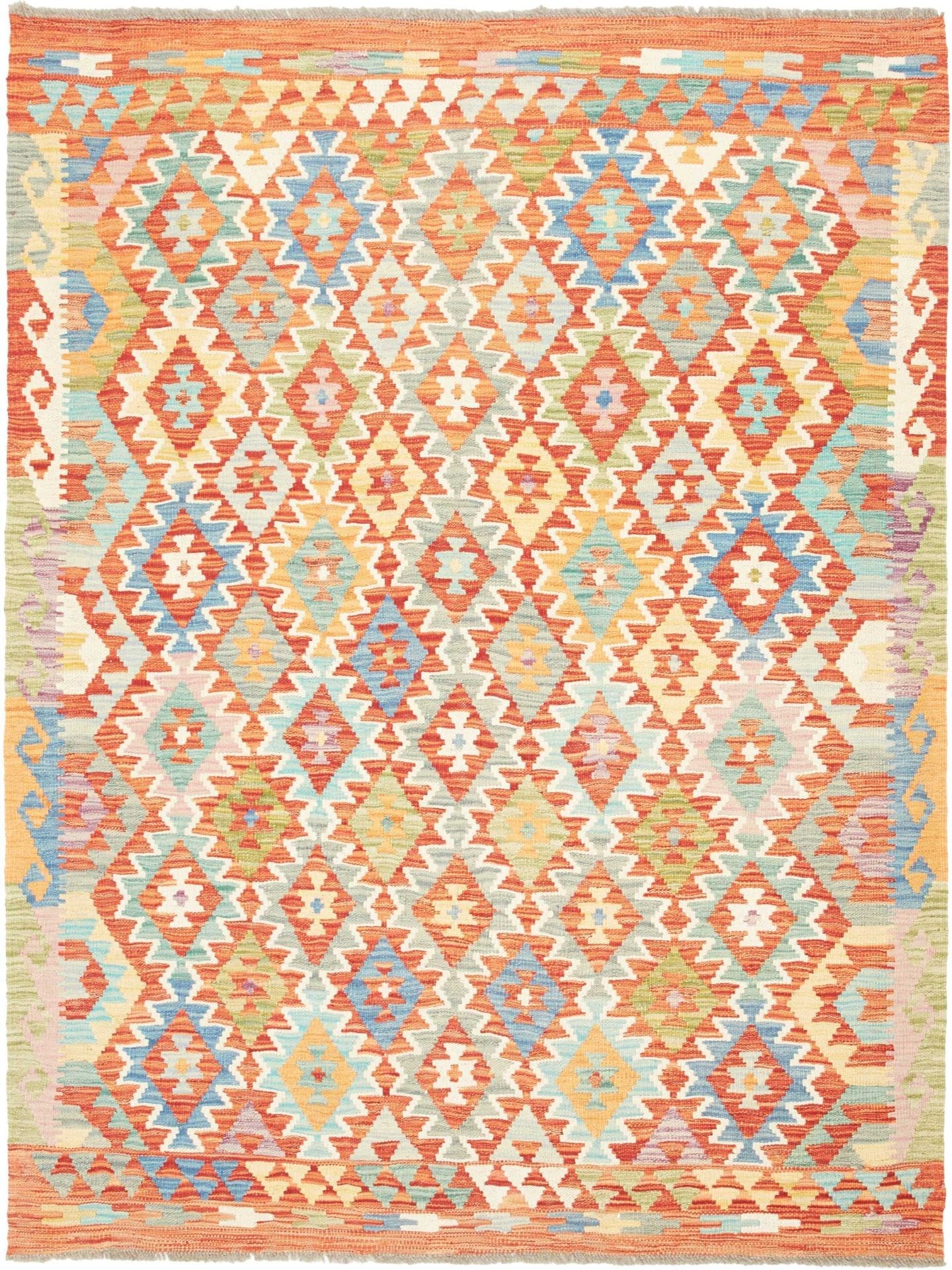 Kelim Teppich 136 x 176 cm, rustikales Design, handgewebt