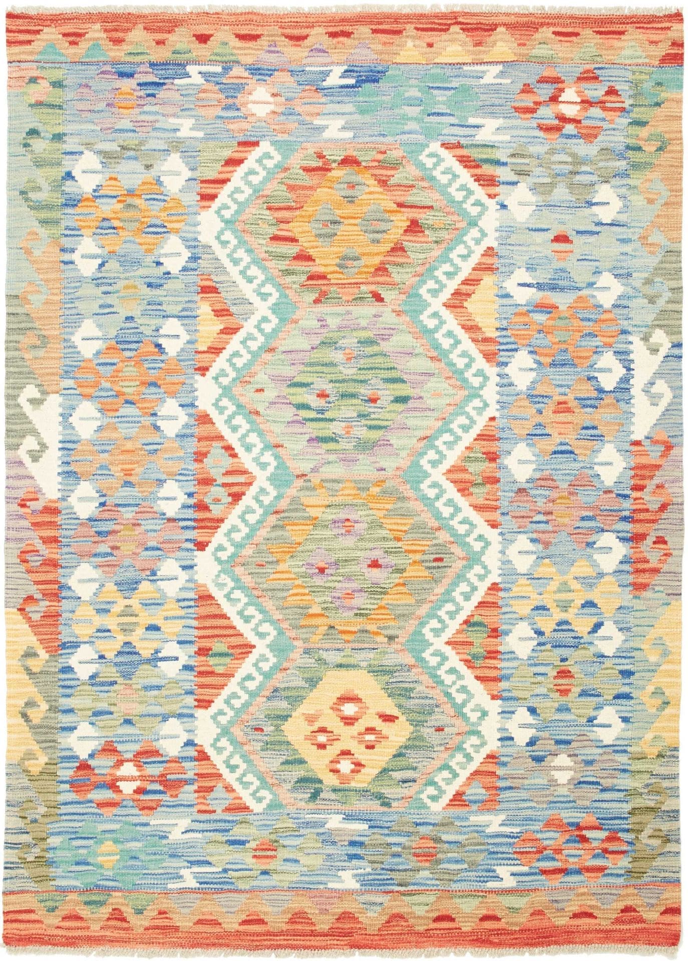 Kelim Teppich 136 x 182 cm, handgewebt, rustikales Flair, Wolle