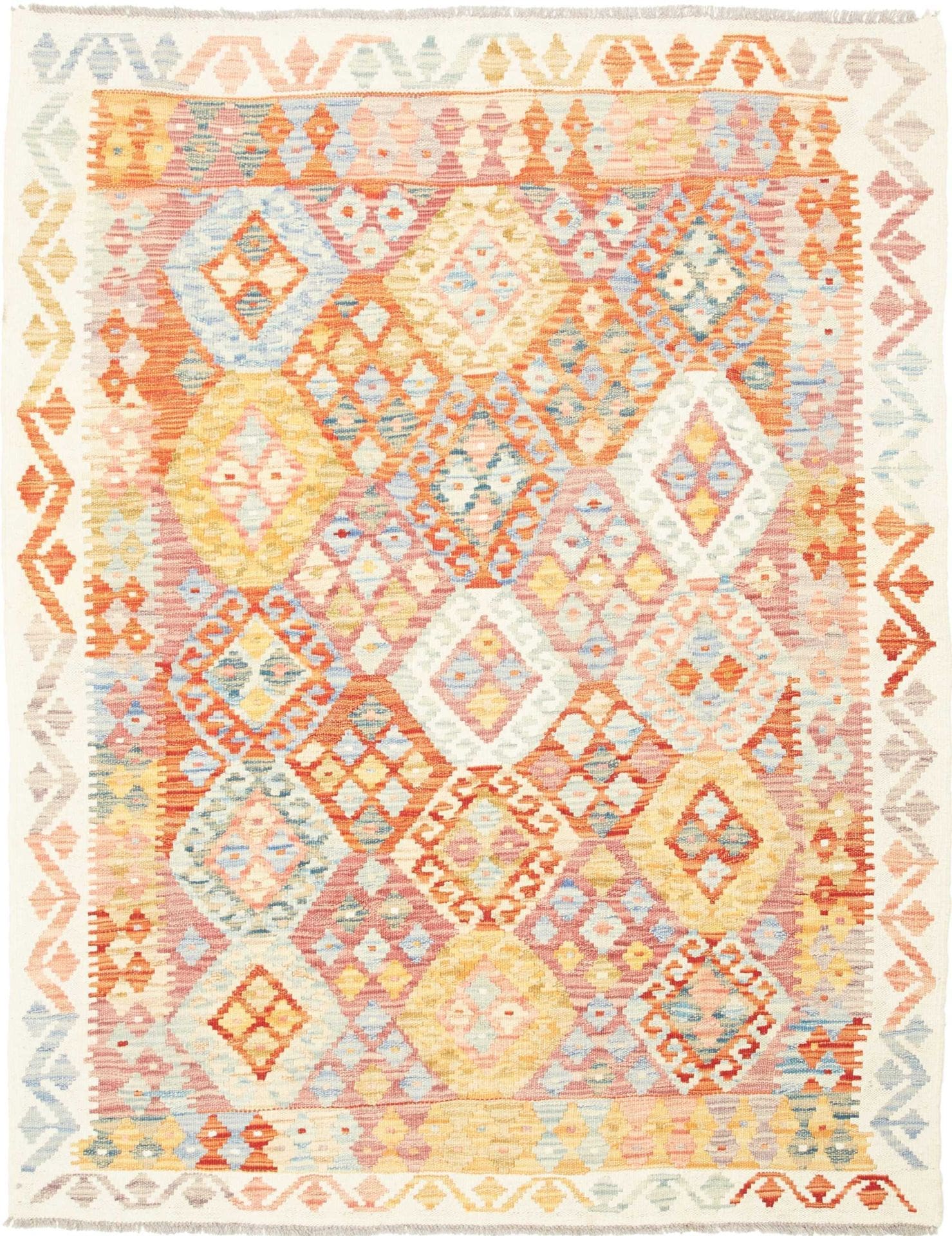 Kelim Teppich 138 x 173cm, handgewebt, rustikales Flair, Wolle