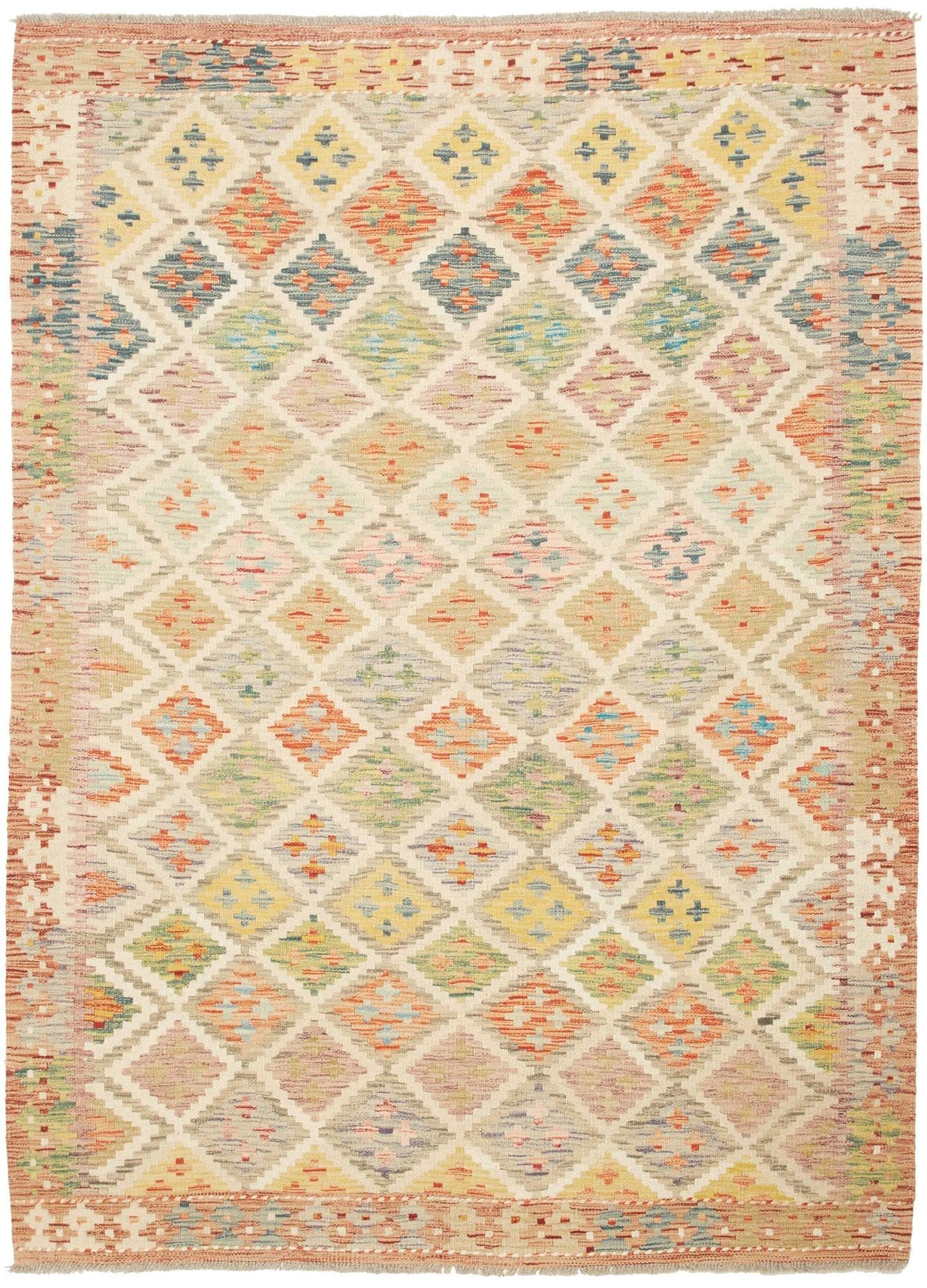 Kelim Teppich 140 x 188cm, rustikal, handgewebt, Schurwolle