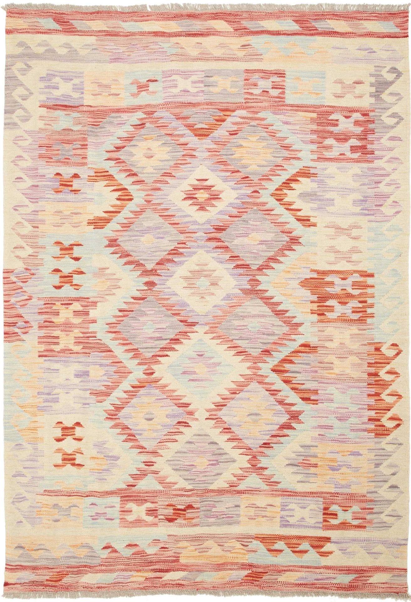 Kelim Teppich 146 x 207 cm, handgewebt, rustikales Design