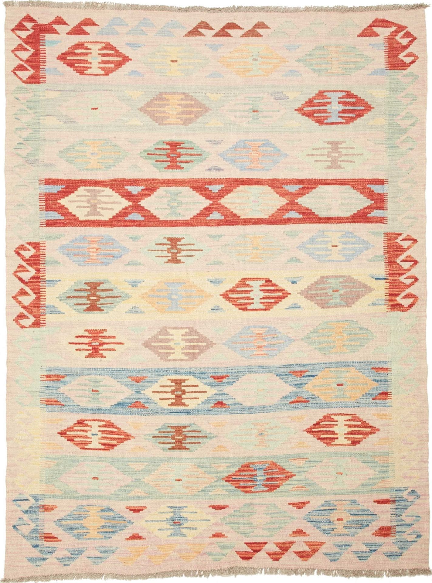 Kelim Teppich 147 x 195cm, handgewebt, rustikales Flair, Wolle