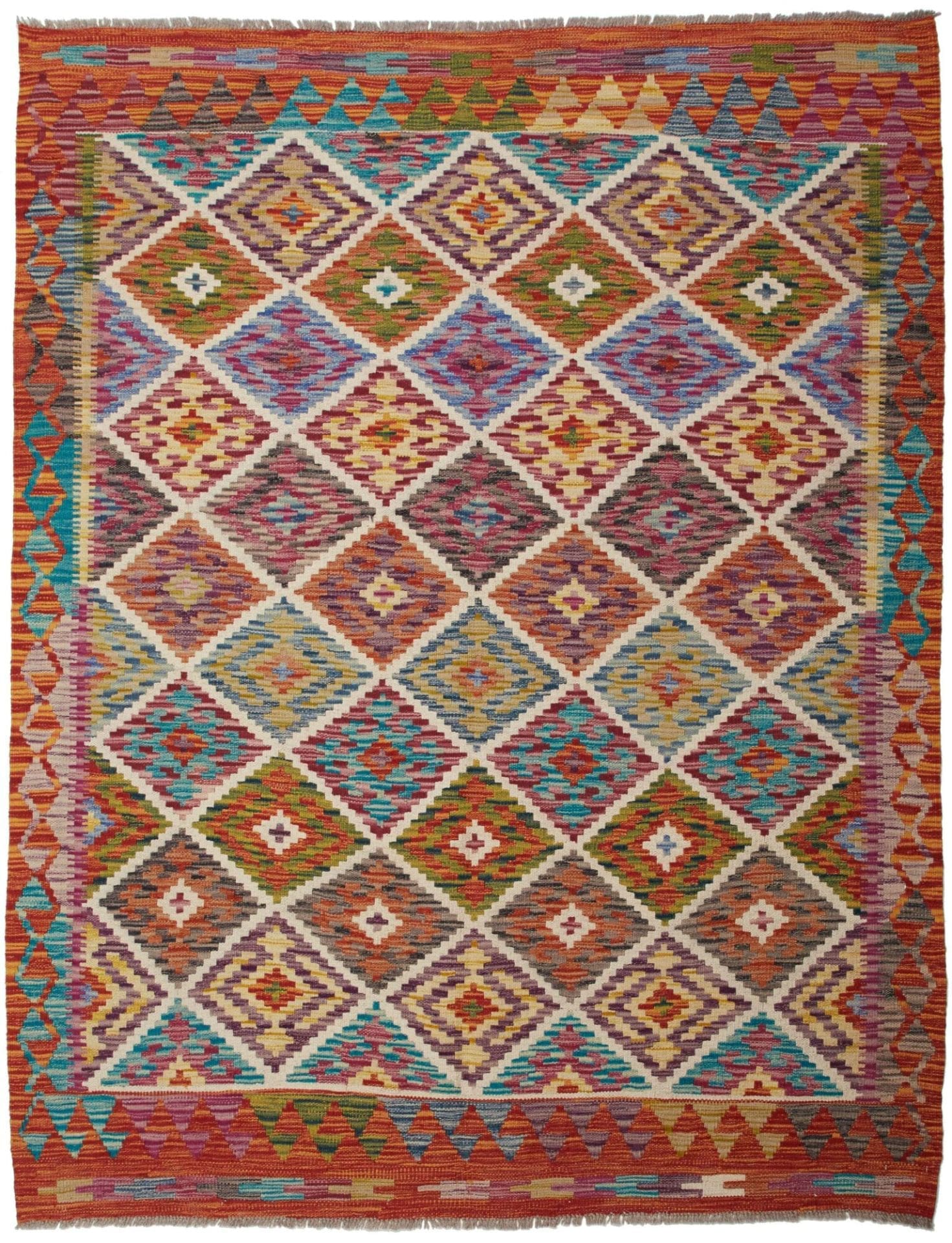 Kelim Teppich 149 x 186 cm aus Schurwolle, handgewebt, rustikal