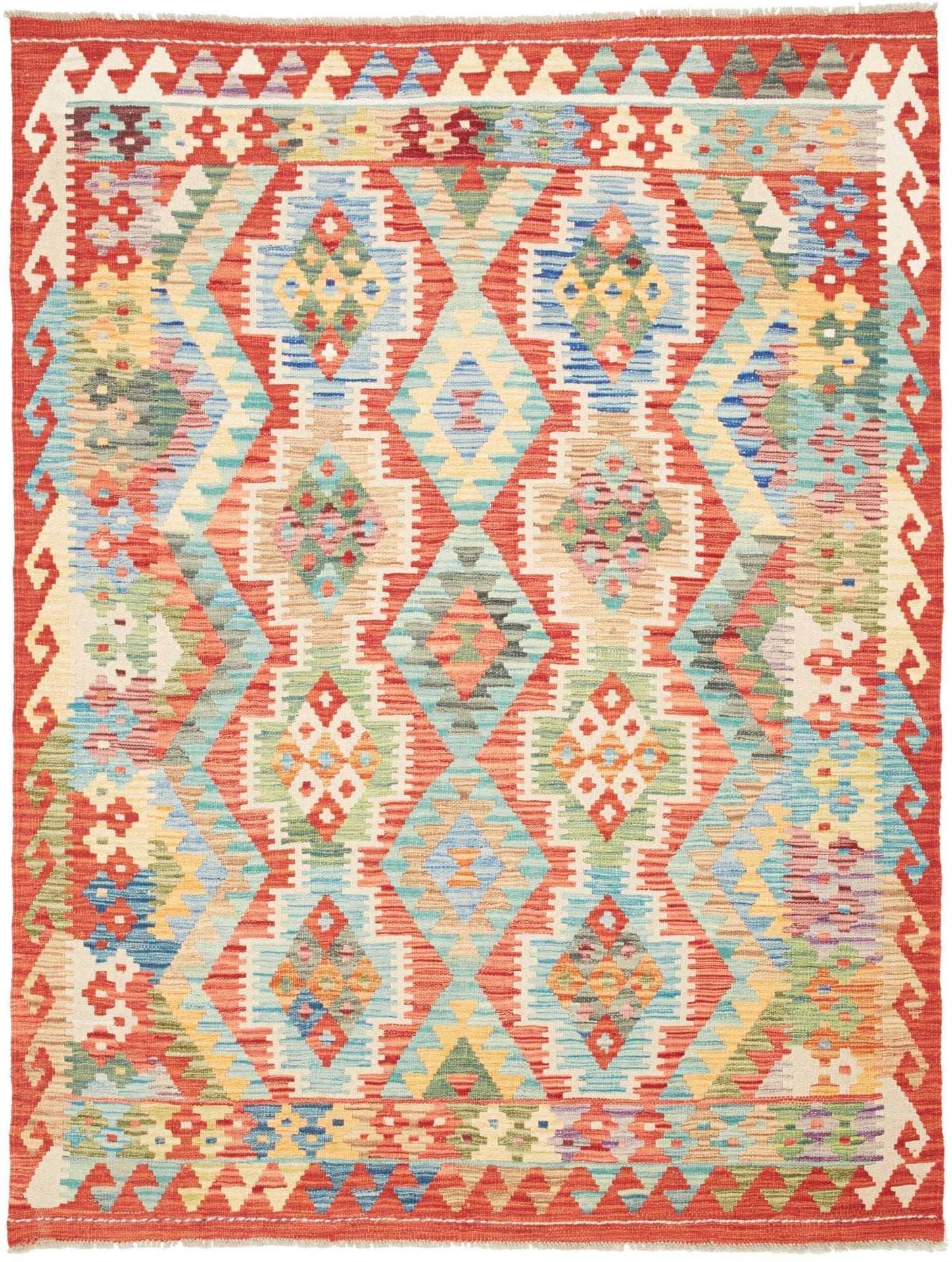 Kelim Teppich 149 x 196cm, handgewebt mit rustikalem Flair