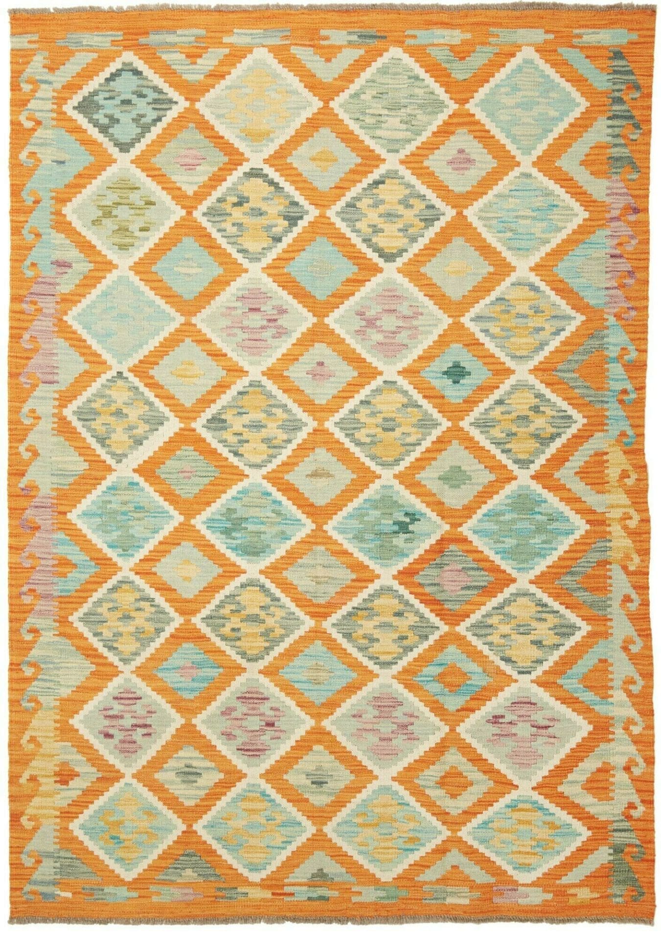 Kelim Teppich 150 x 207cm, handgewebt, rustikales Flair, Wolle