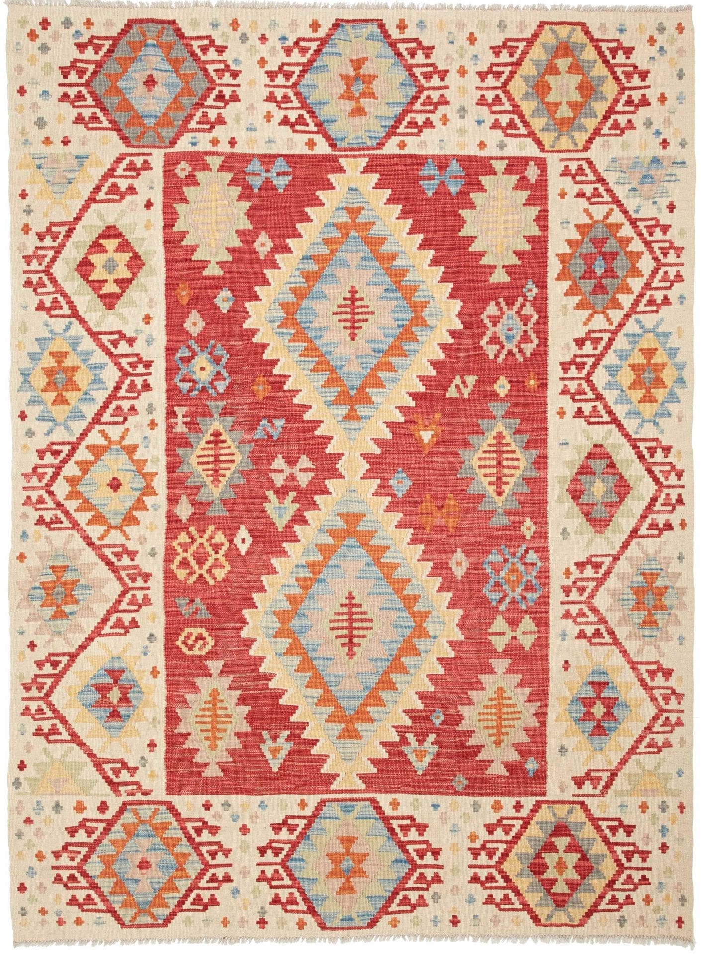 Kelim Teppich 151 x 203cm, handgewebt, rustikales Flair, Wolle