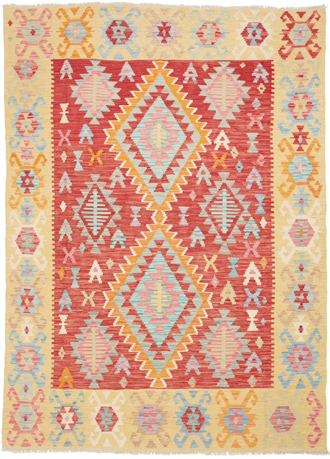 Kelim Teppich 151 x 208cm aus Schurwolle, handgewebt, rustikal