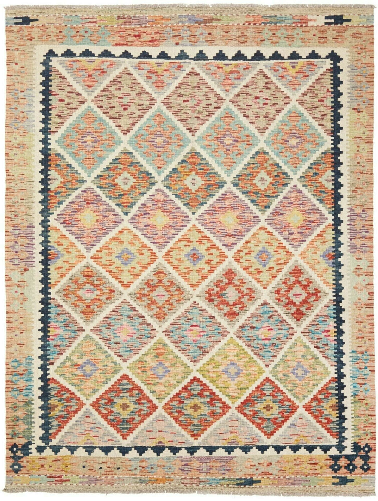 Kelim Teppich 151 x 215cm, handgewebt, rustikales Flair, Wolle