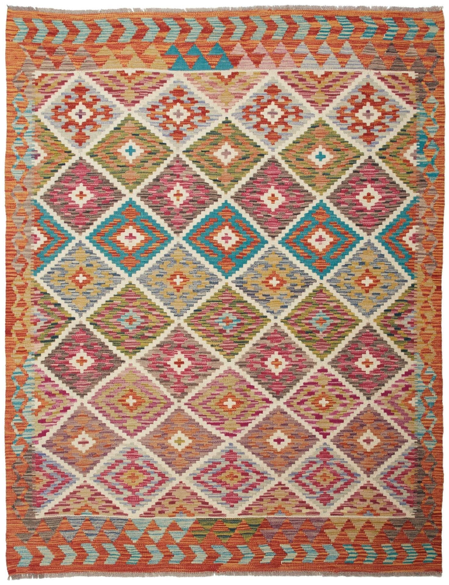 Kelim Teppich 152 x 194cm aus Schurwolle, handgewebt, rustikal