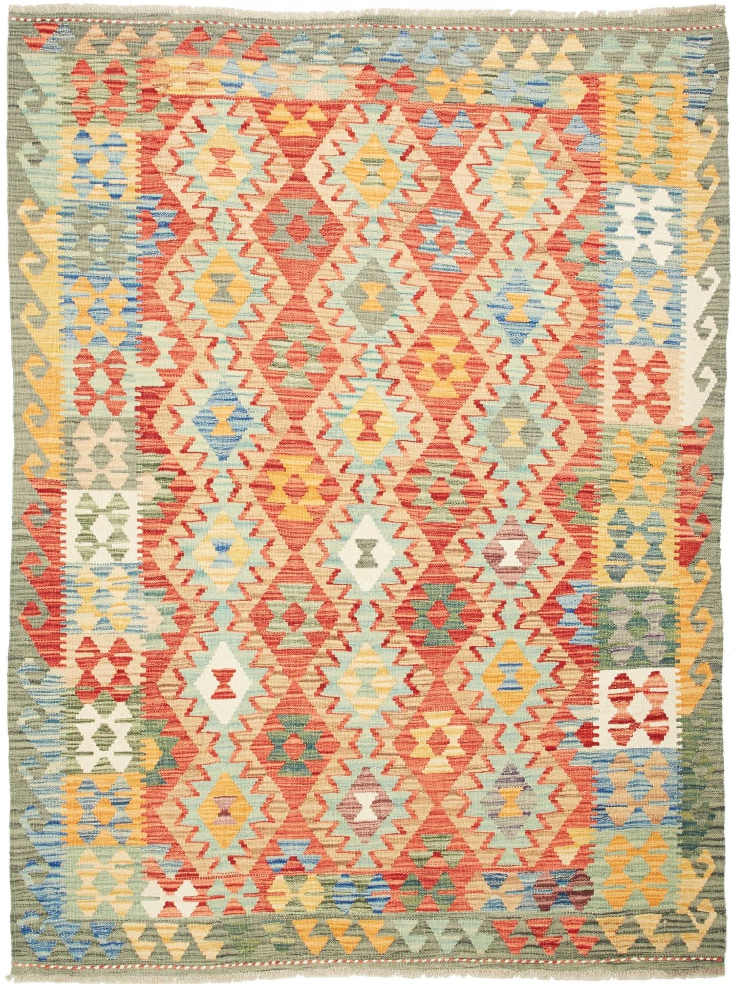 Kelim Teppich 152 x 201 cm, handgewebt, rustikales Design, Wolle