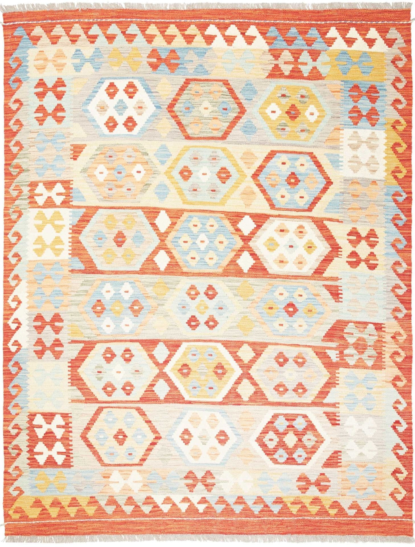 Kelim Teppich 153 x 196cm, Afghanisch, handgewebt, geometrisches Muster