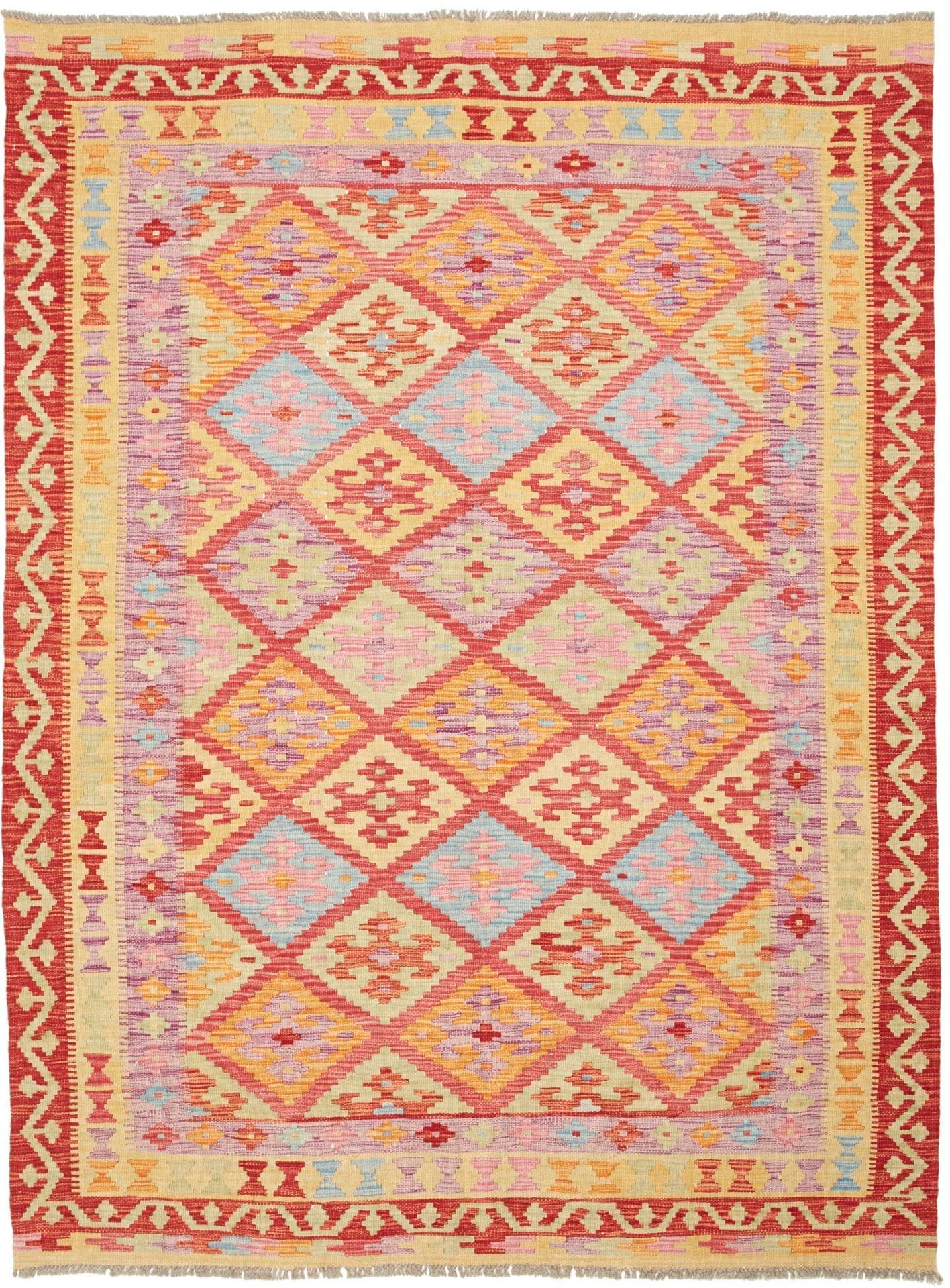 Kelim Teppich 153 x 198cm, rustikales Design, handgewebt