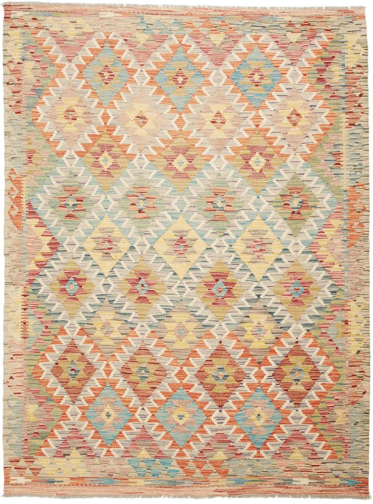 Kelim Teppich 153 x 202cm, handgewebt, rustikales Flair, Wolle