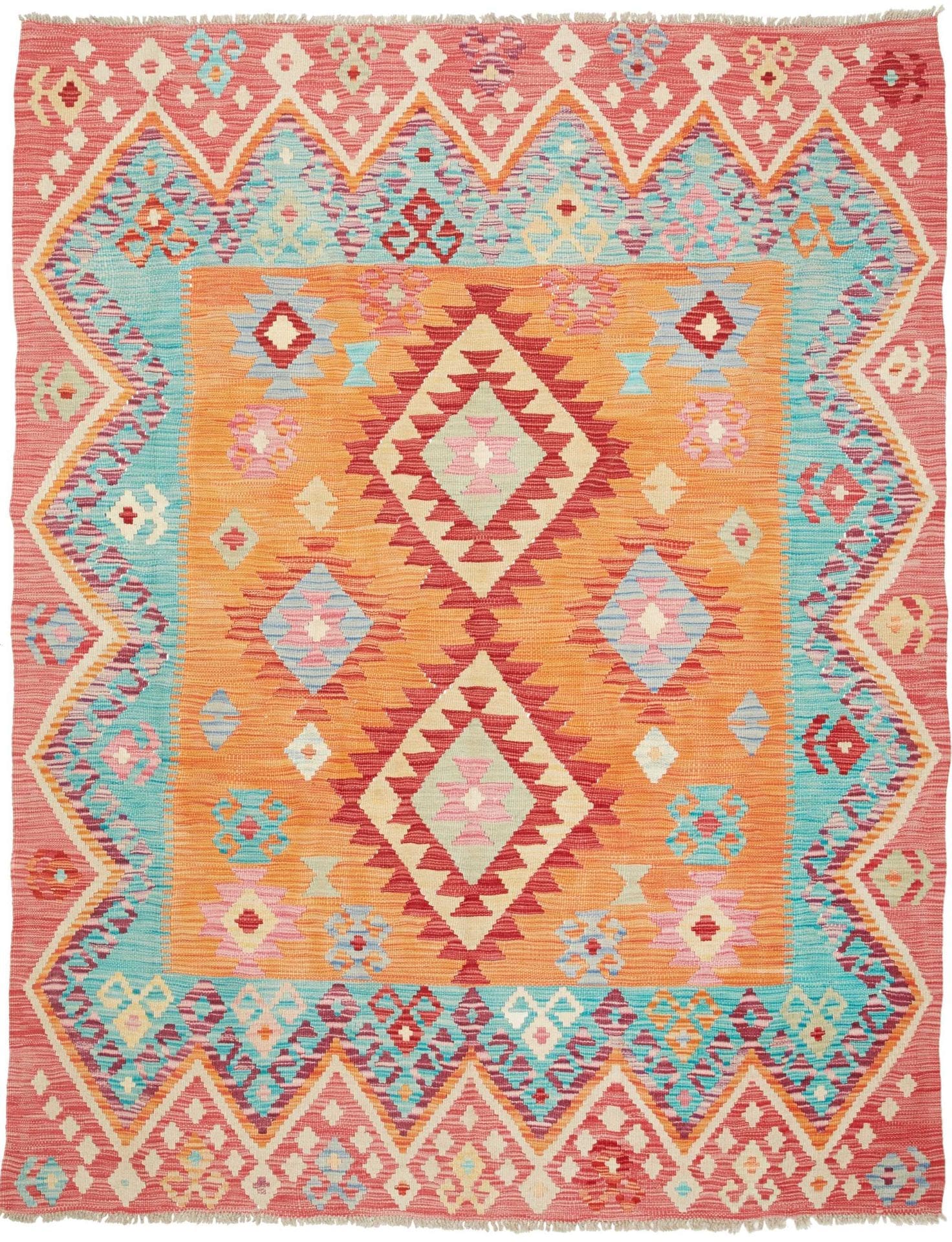 Kelim Teppich 154 x 196cm, handgewebt, rustikales Design, Wolle