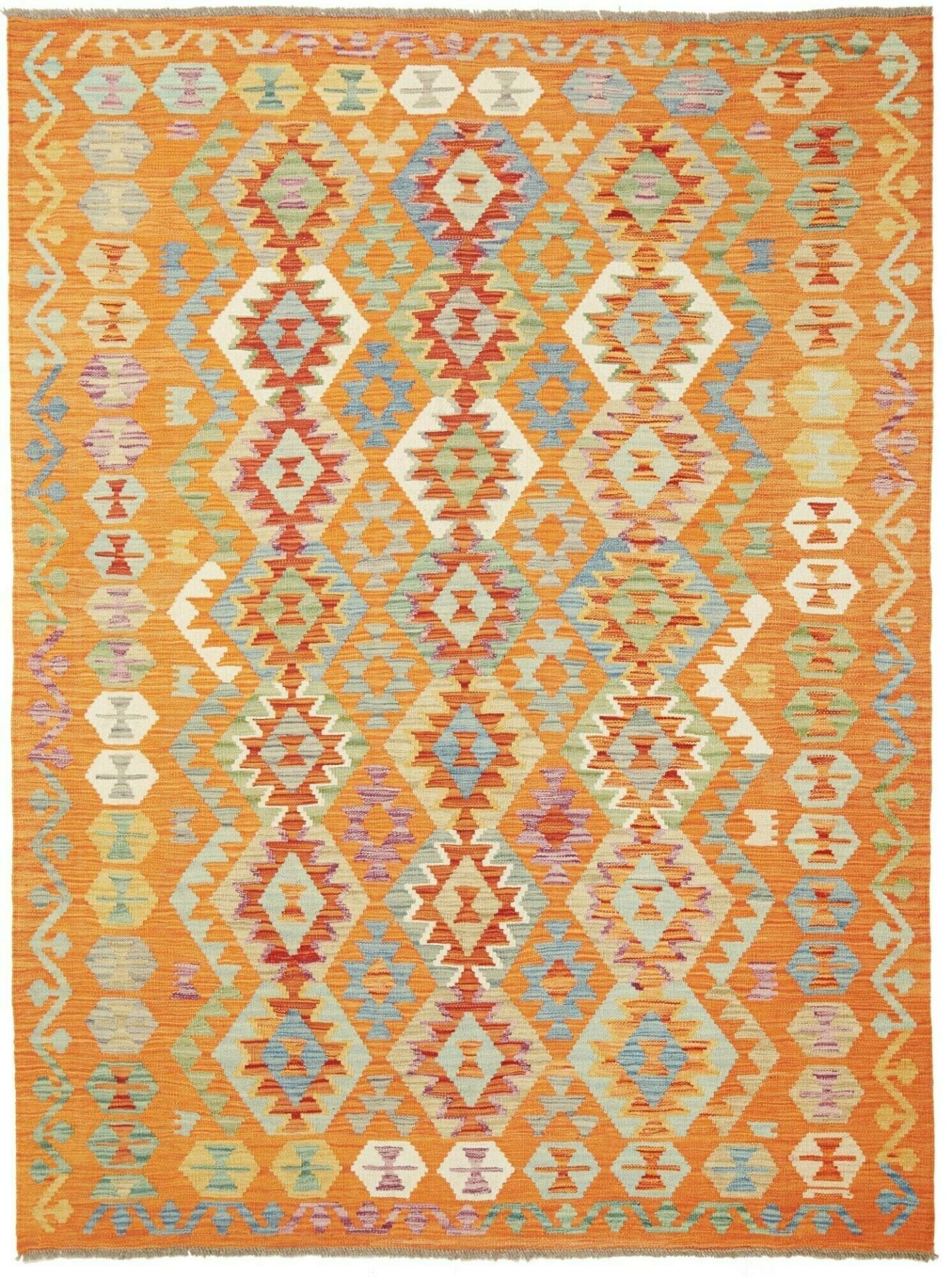 Kelim Teppich 154 x 203 cm, rustikales Design, handgewebt