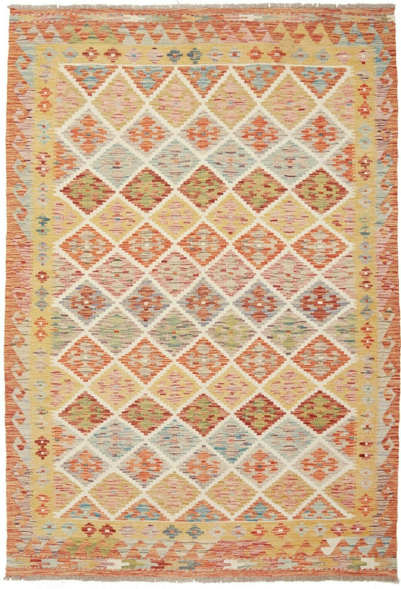 Kelim Teppich 154 x 219cm, Schurwolle, handgewebt, rustikales Flair