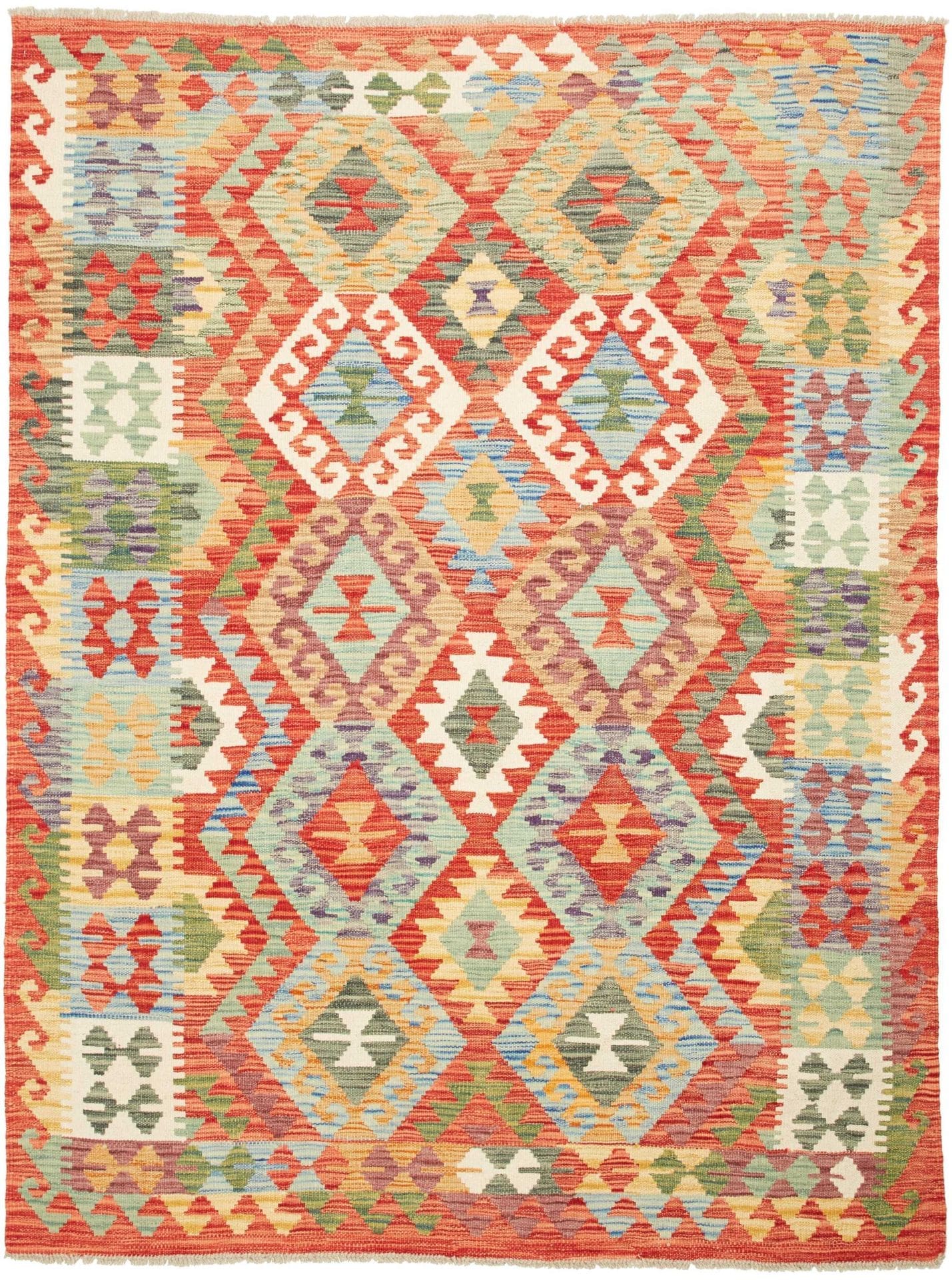 Kelim Teppich 155 x 202cm, handgewebt, rustikales Flair, Wolle