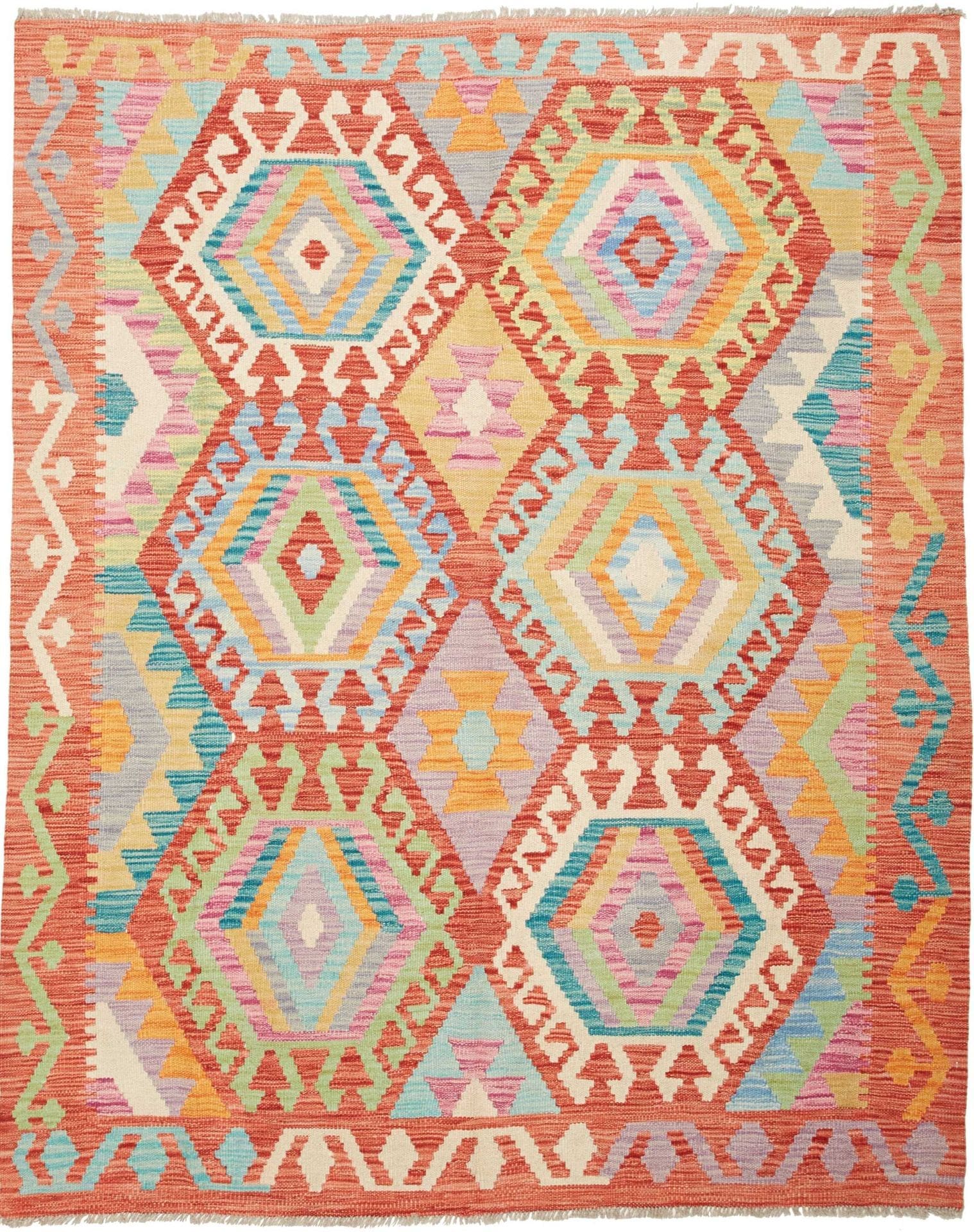 Kelim Teppich 156 x 192cm, handgewebt, rustikales Design, Wolle