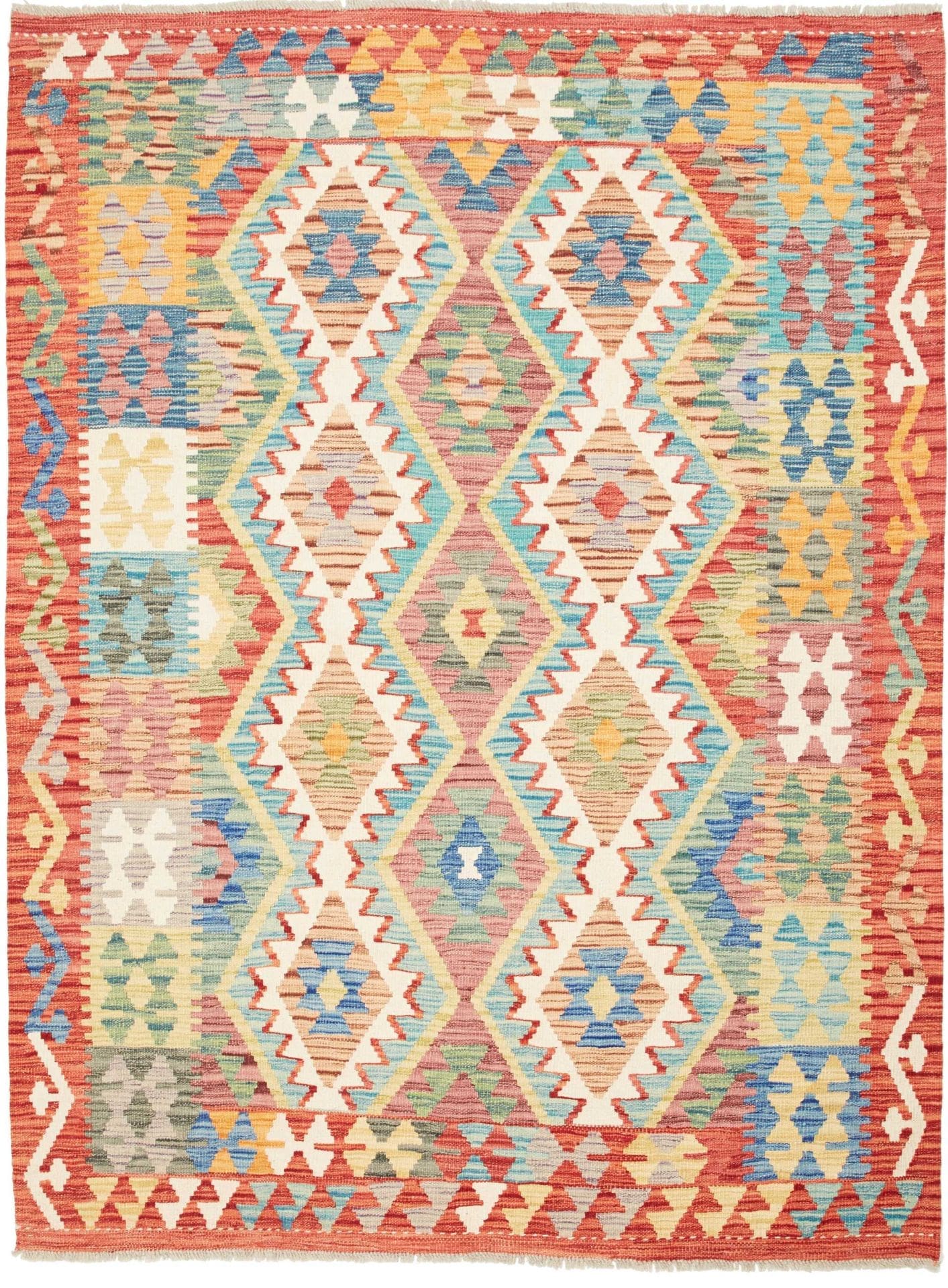 Kelim Teppich 156 x 202cm aus Schurwolle, handgewebt, rustikal